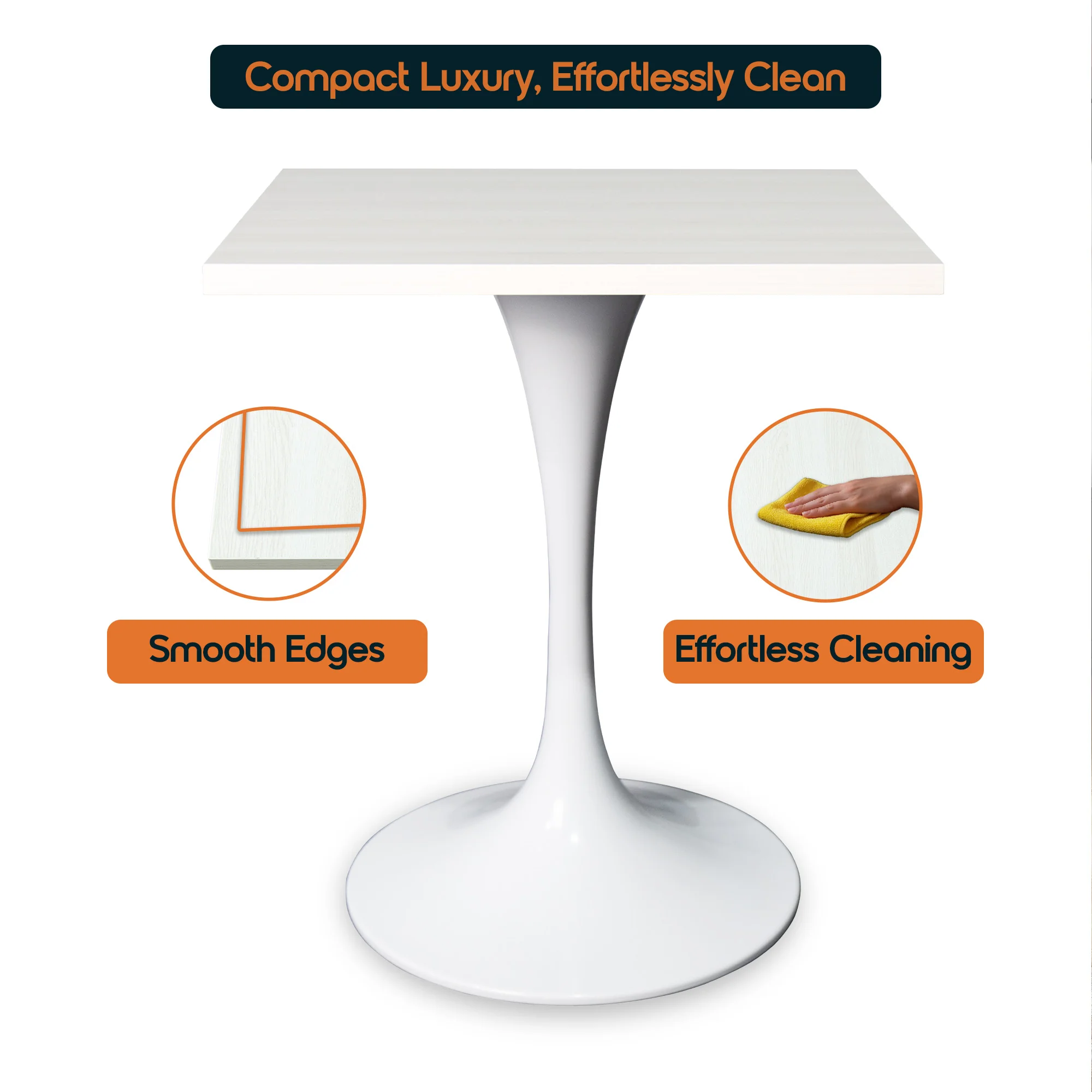 Verve Collection 24 Square Dining Table, White Base with Light Natural Wood MDF Top