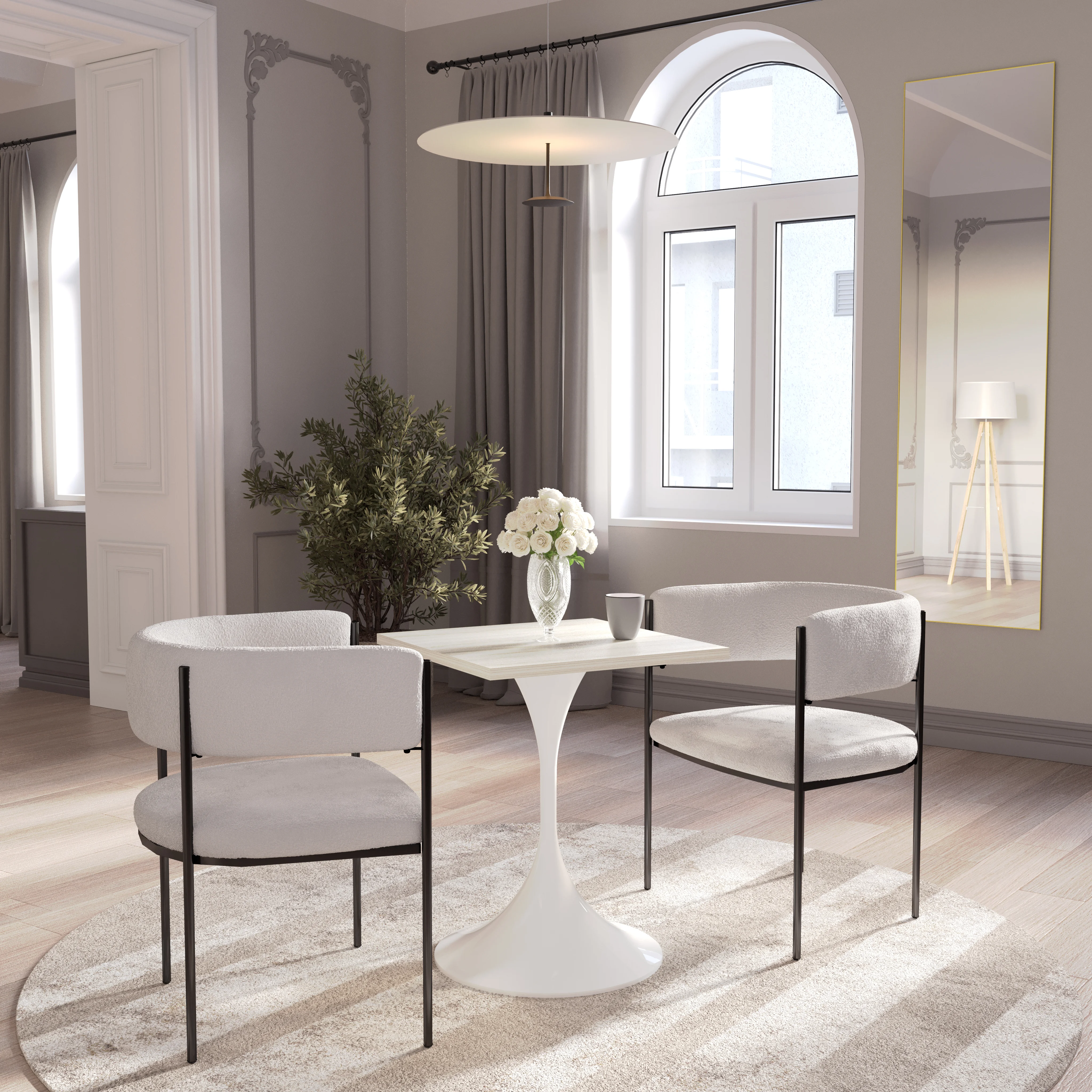 Verve Collection 24 Square Dining Table, White Base with Light Natural Wood MDF Top