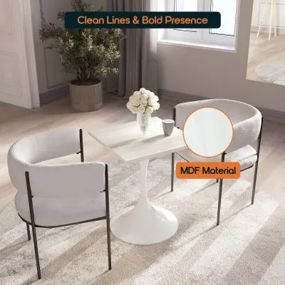 Verve Collection 24 Square Dining Table, White Base with Light Natural Wood MDF Top