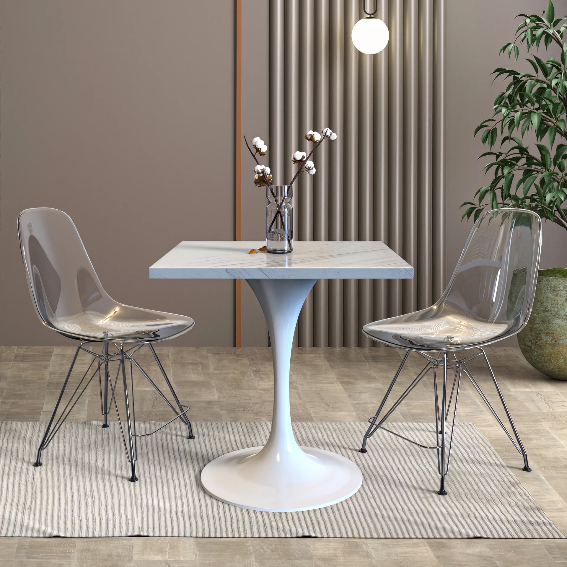 Verve Collection 27 Square Dining Table, White Base with Laminated White Marbleized Top