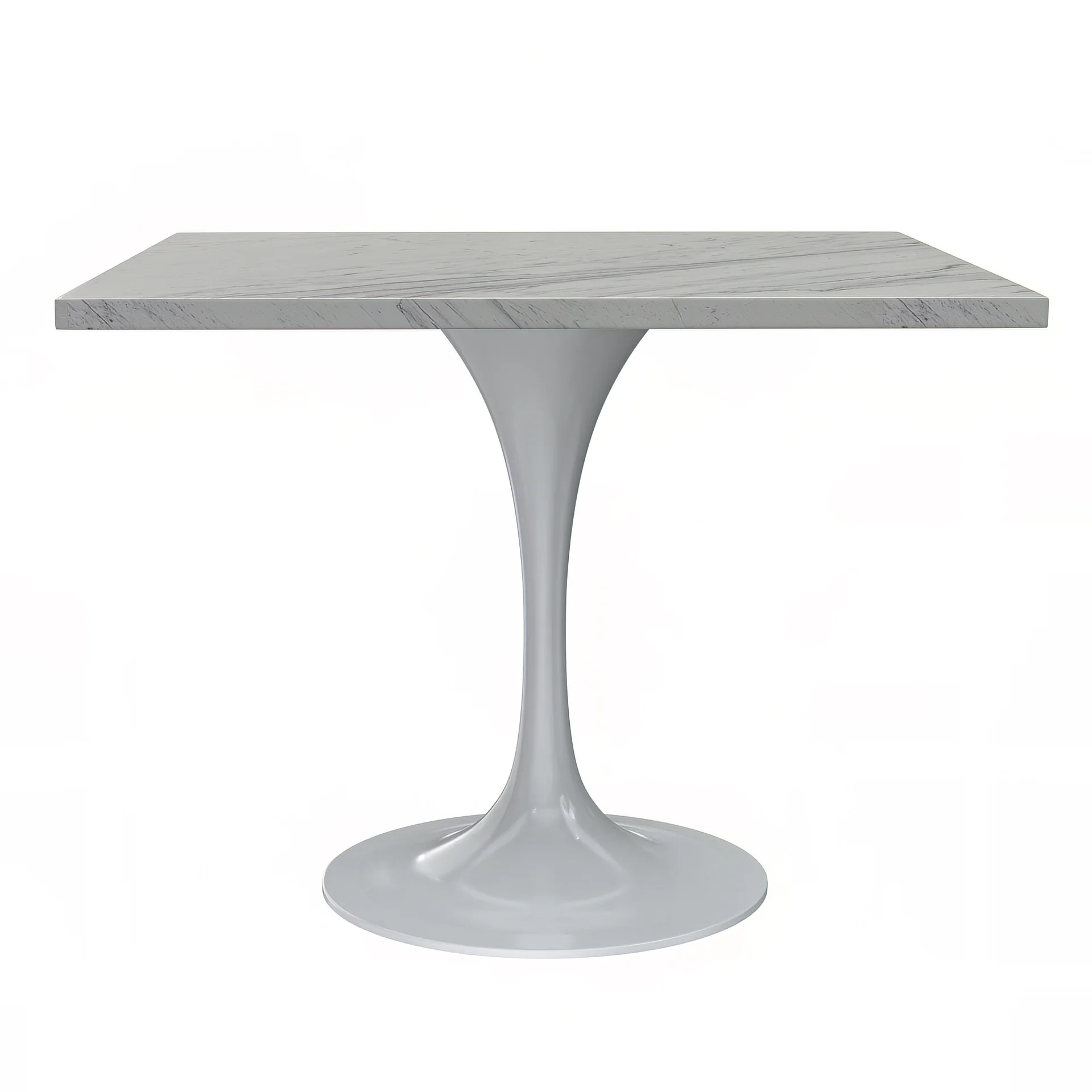 Verve Collection 36 Square Dining Table, White Base with Laminated White Marbleized Top