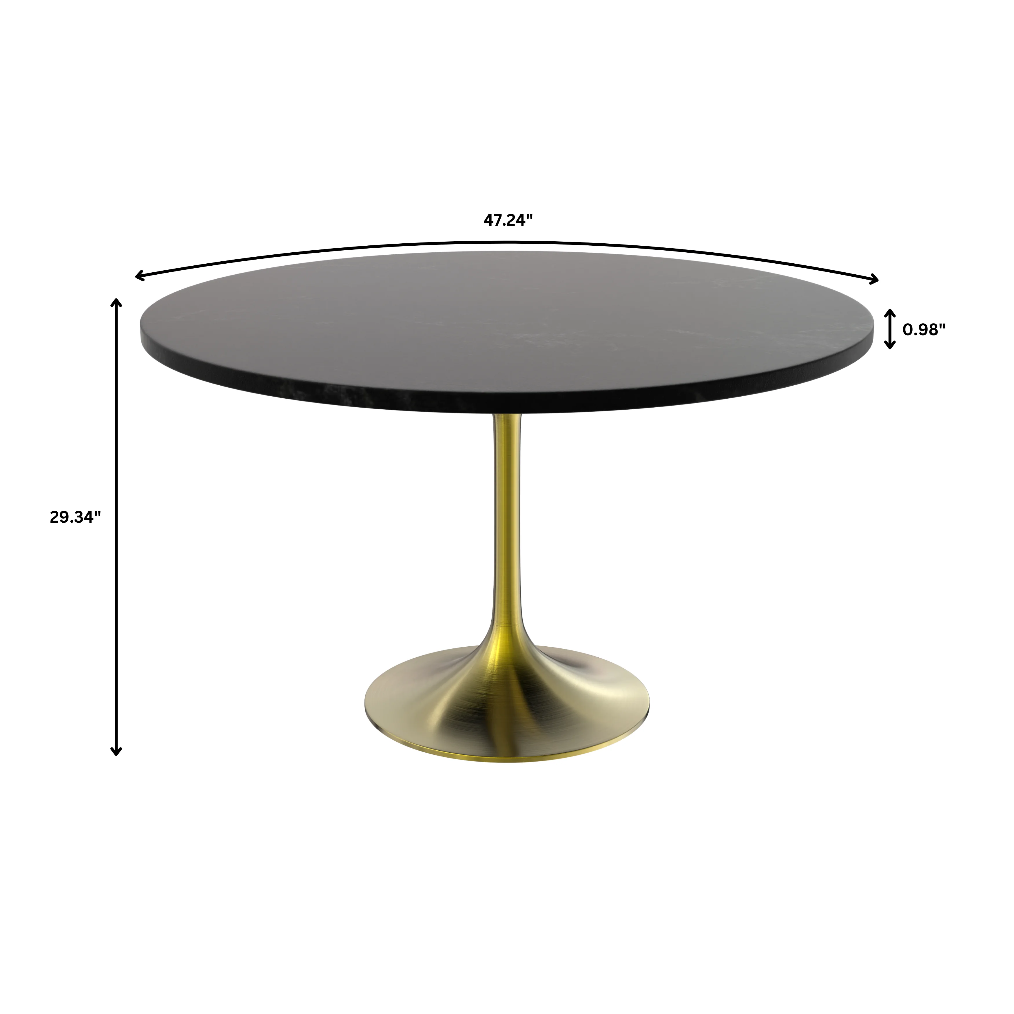 Verve Collection 48" Round Dining Table, Brushed Gold Base with Black MDF Top