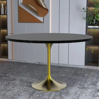 Verve Collection 48" Round Dining Table, Brushed Gold Base with Black MDF Top