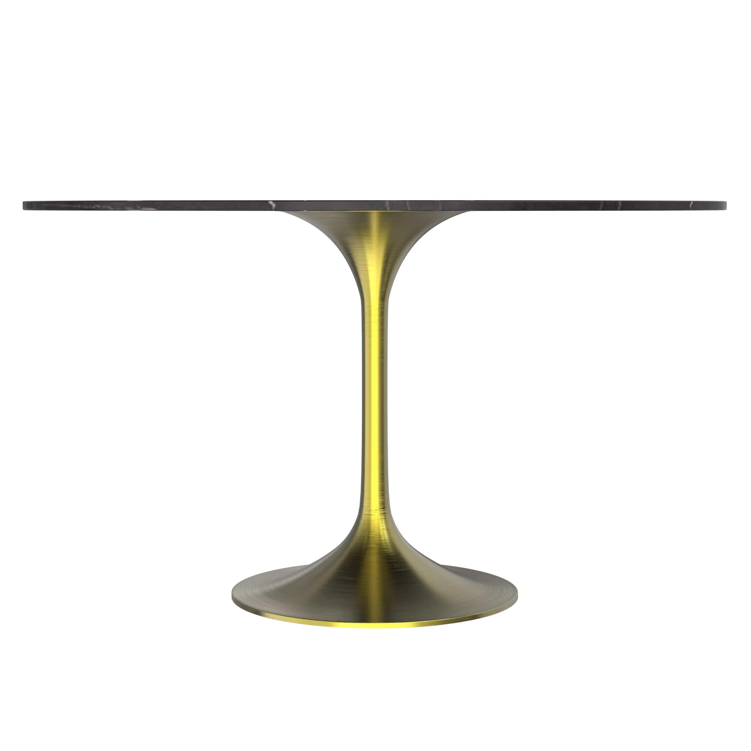 Verve Collection 48 Round Dining Table, Brushed Gold Base with Sintered Stone Black Top