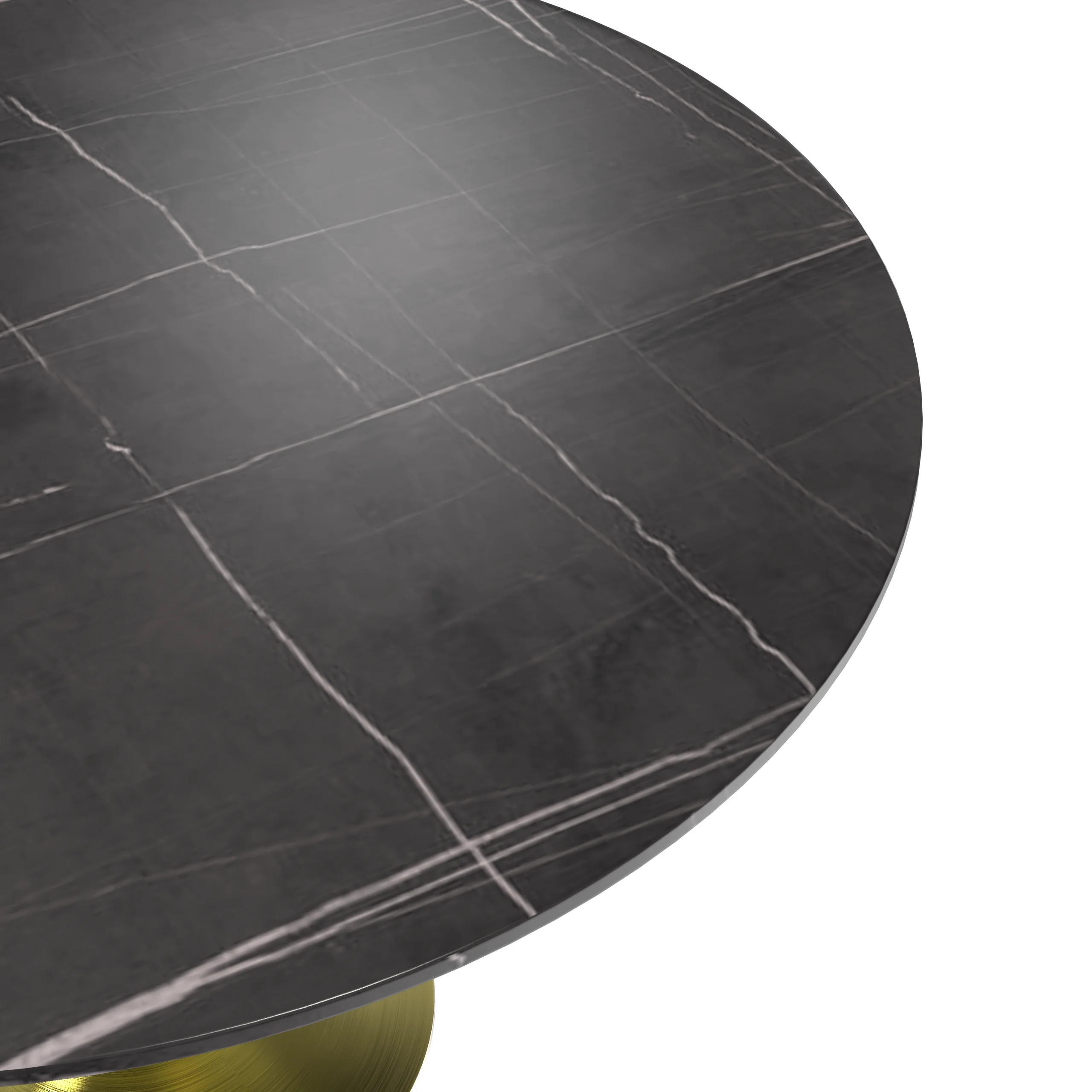 Verve Collection 48 Round Dining Table, Brushed Gold Base with Sintered Stone Black Top