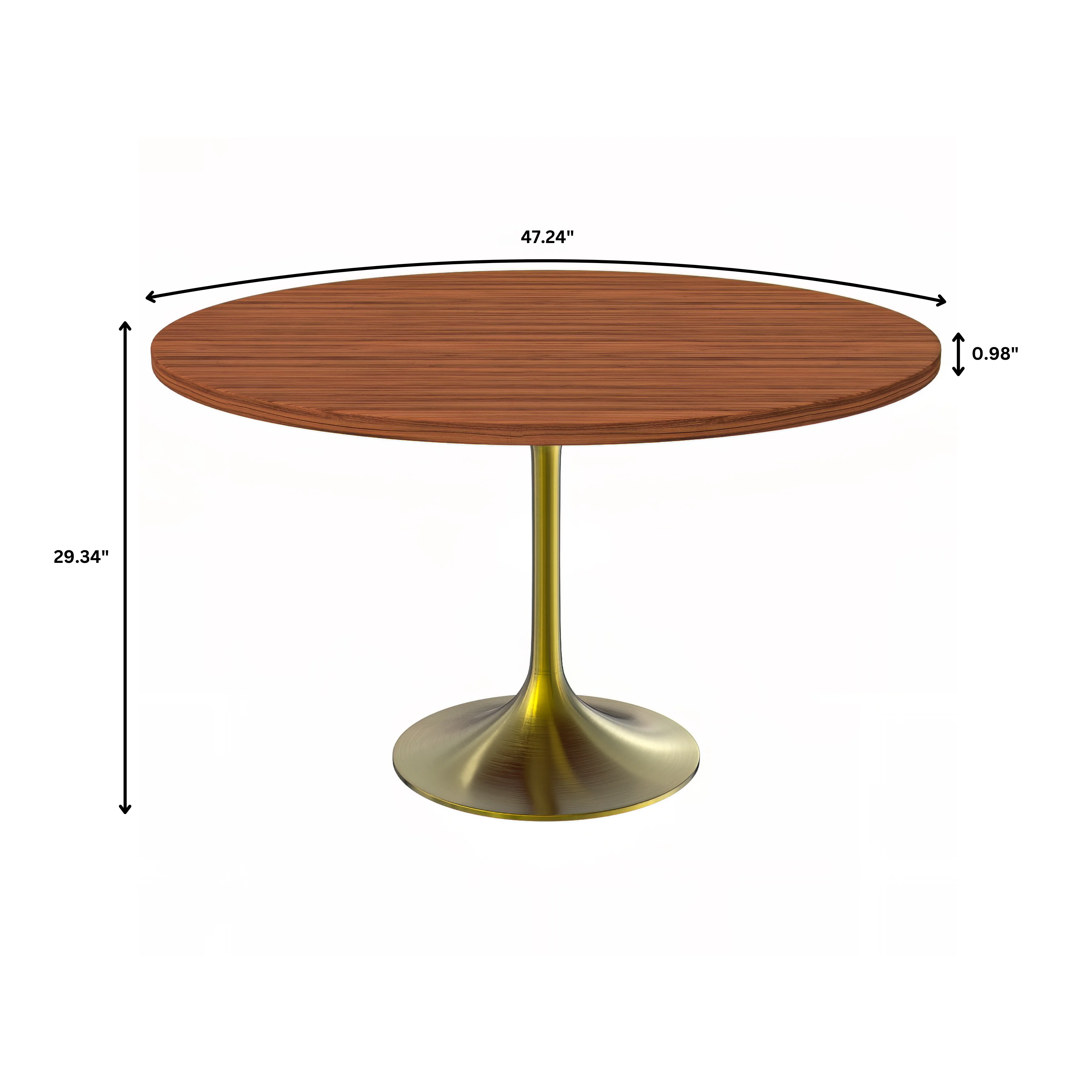Verve Collection 48" Round Dining Table, Brushed Gold Base with Cognac Brown MDF Top