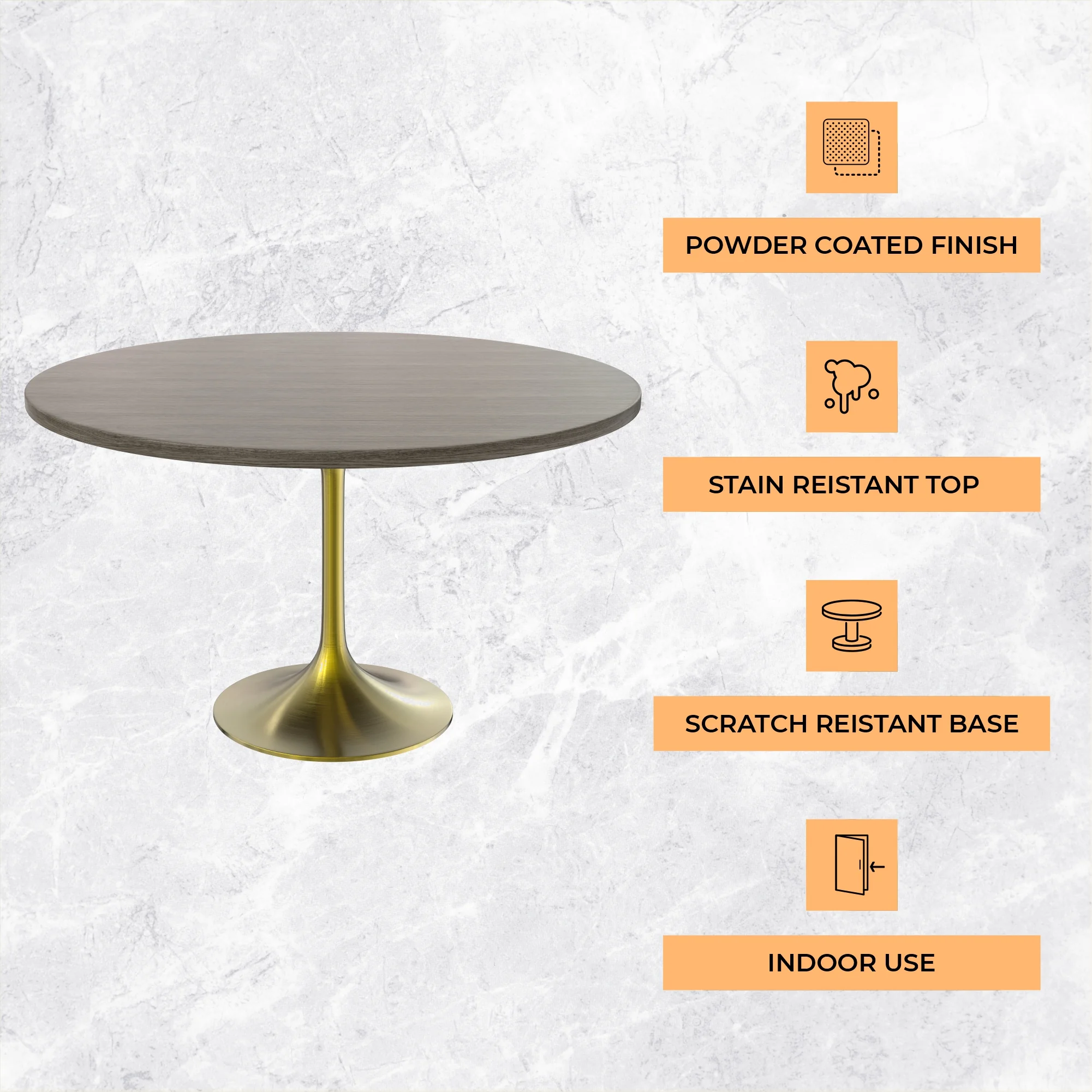 Verve Collection 48" Round Dining Table, Brushed Gold Base with Dark Maple MDF Top