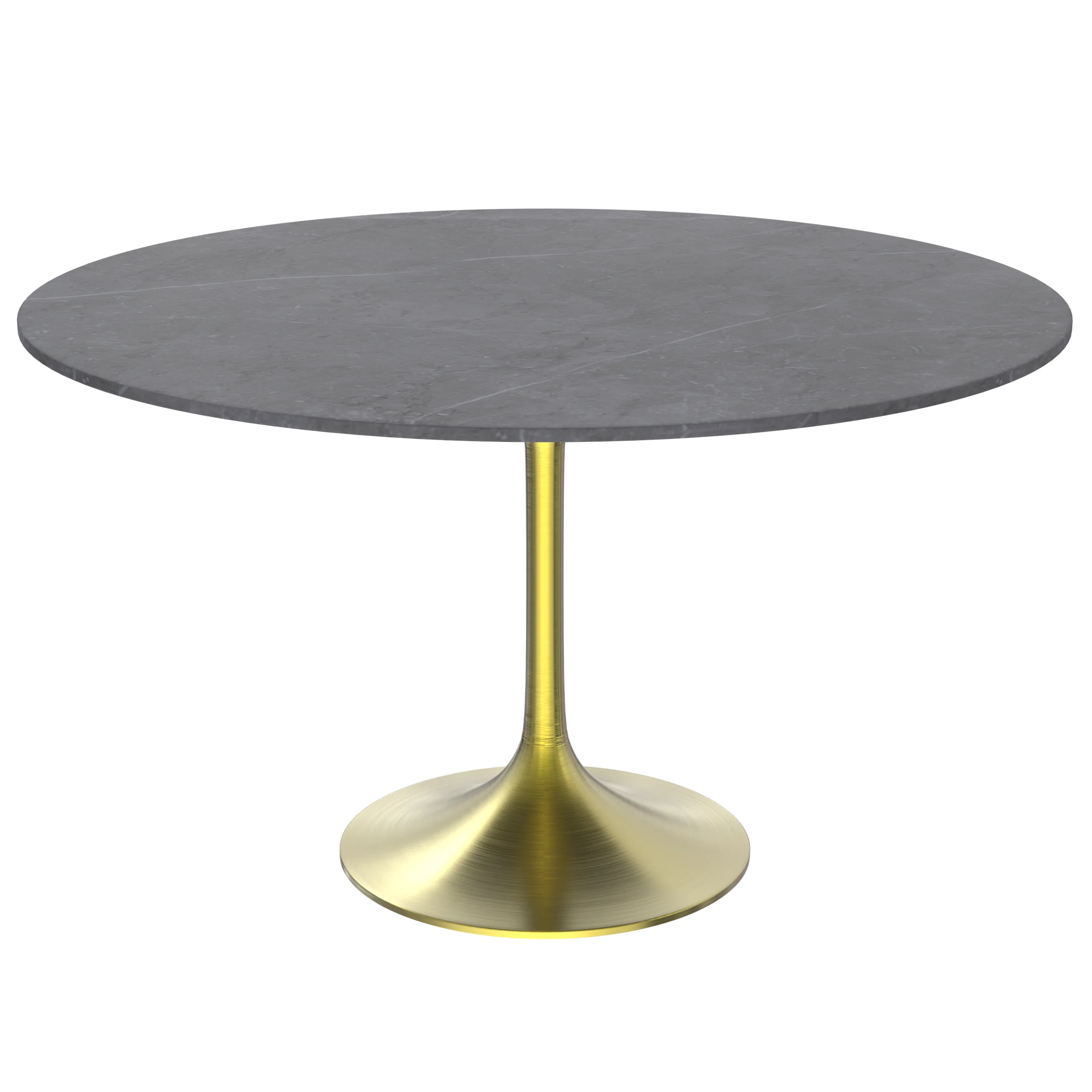 Verve Collection 48 Round Dining Table, Brushed Gold Base with Sintered Stone Grey Top