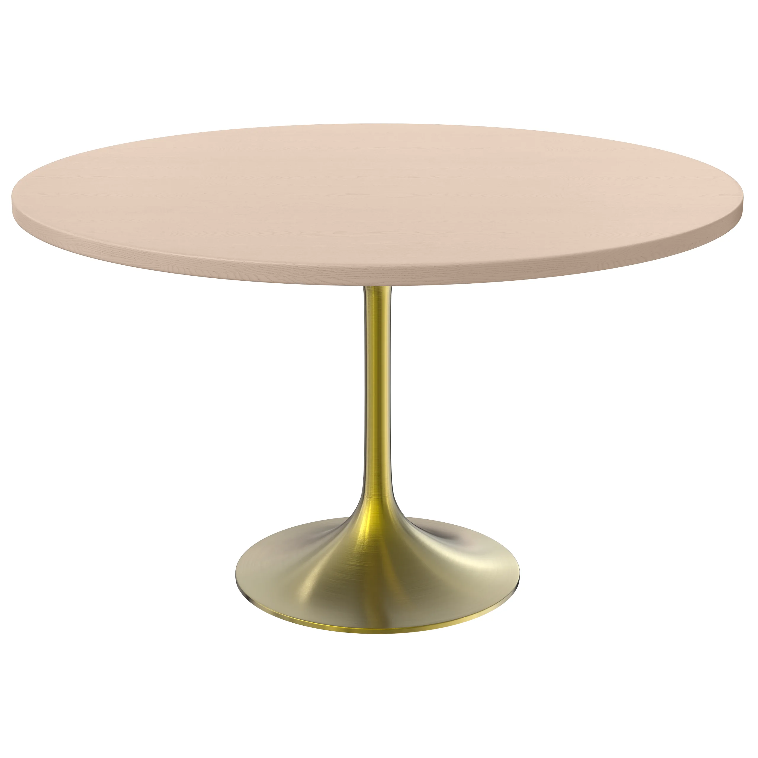 Verve Collection 48" Round Dining Table, Brushed Gold Base with Light Natural Wood MDF Top