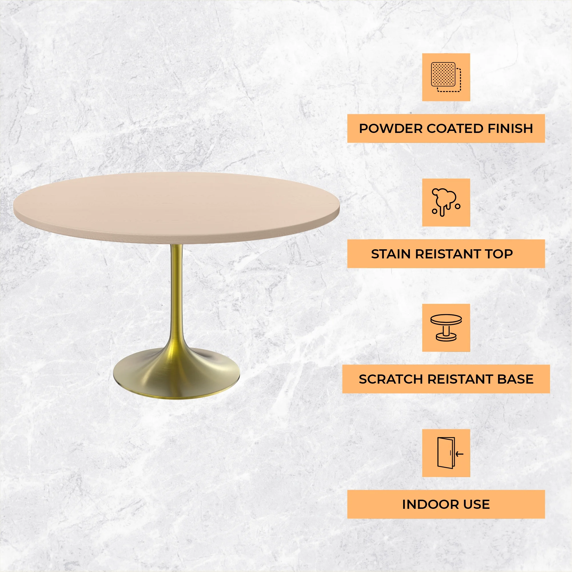 Verve Collection 48" Round Dining Table, Brushed Gold Base with Light Natural Wood MDF Top