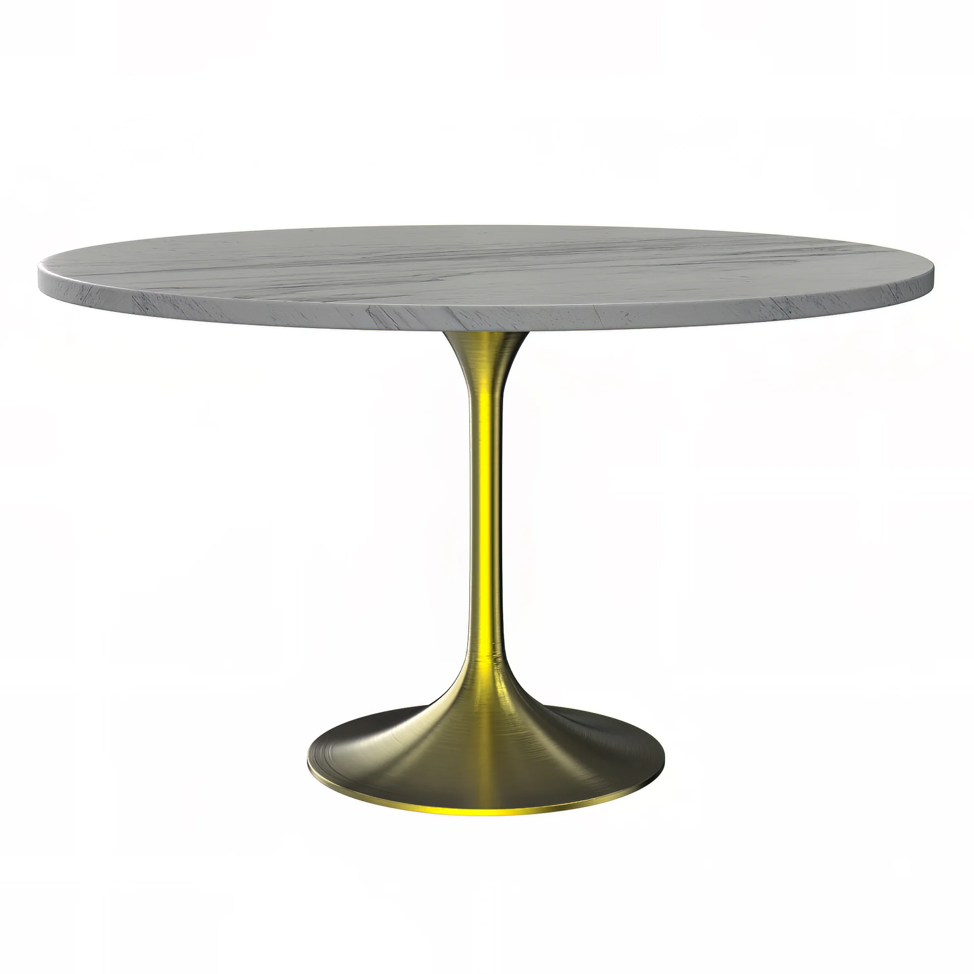 Verve Collection 48 Round Dining Table, Brushed Gold Base with Laminated White Marbleized Top