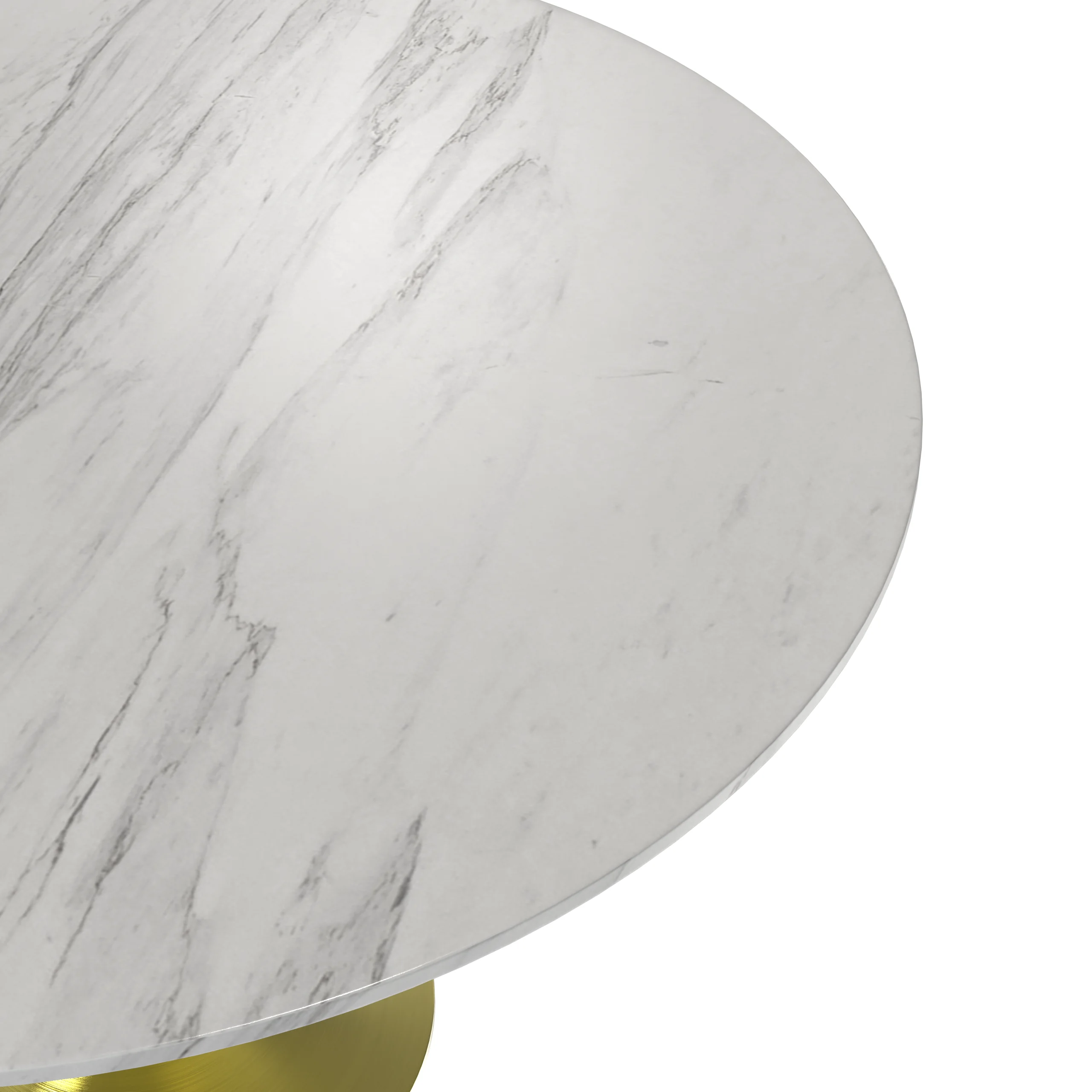 Verve Collection 48 Round Dining Table, Brushed Gold Base with Sintered Stone White Top
