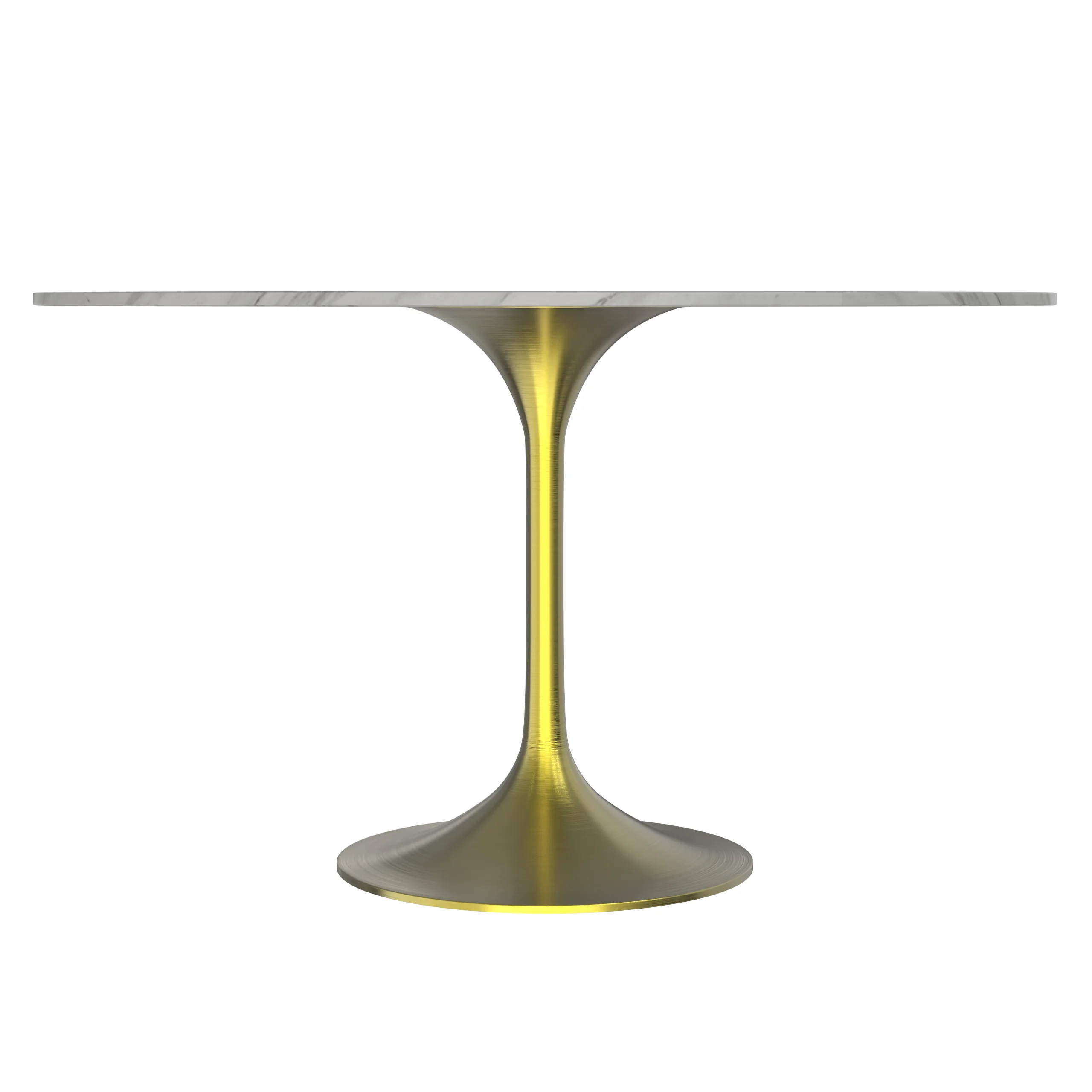 Verve Collection 48 Round Dining Table, Brushed Gold Base with Sintered Stone White Top