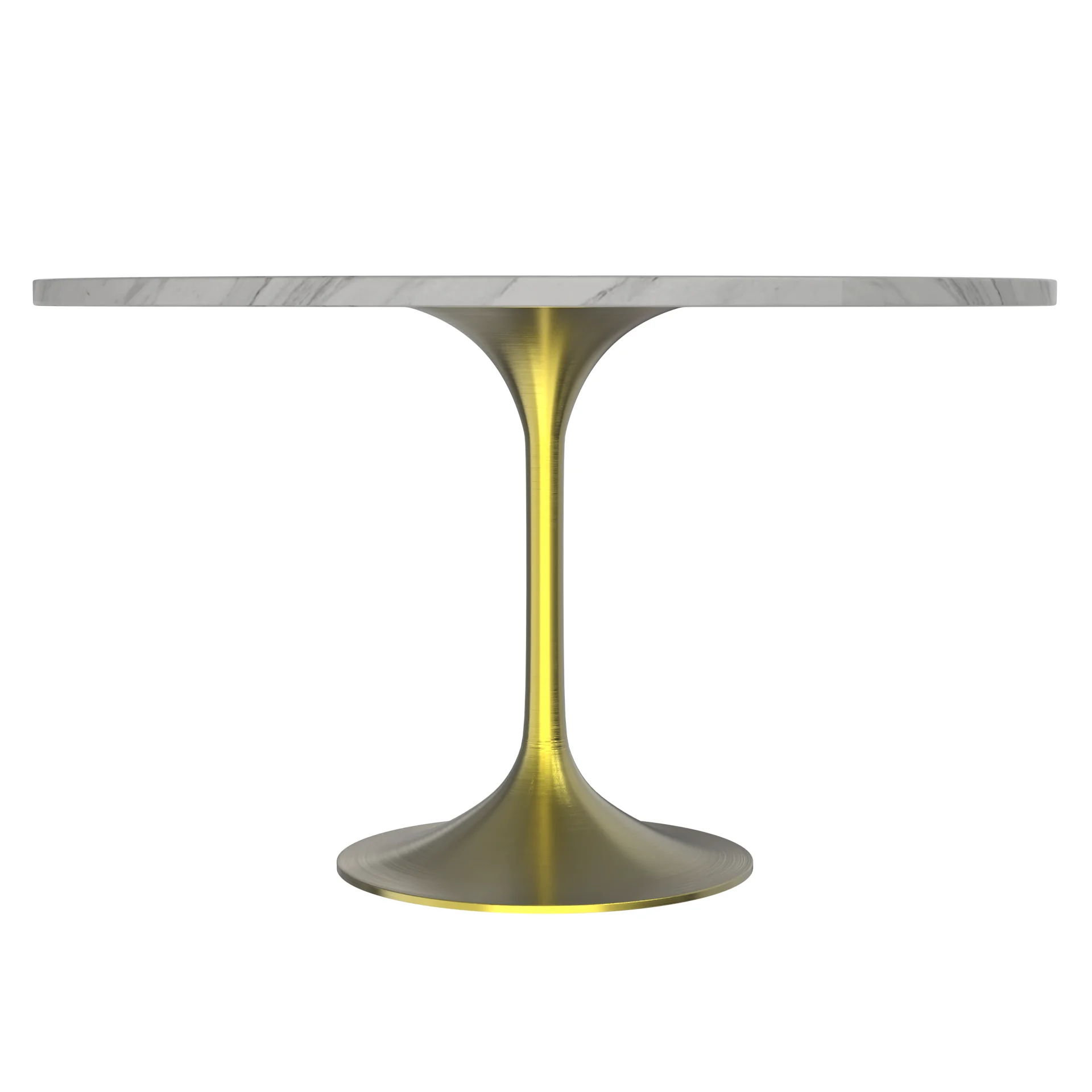 Verve Collection 48 Round Dining Table, Brushed Gold Base with Sintered Stone White Top