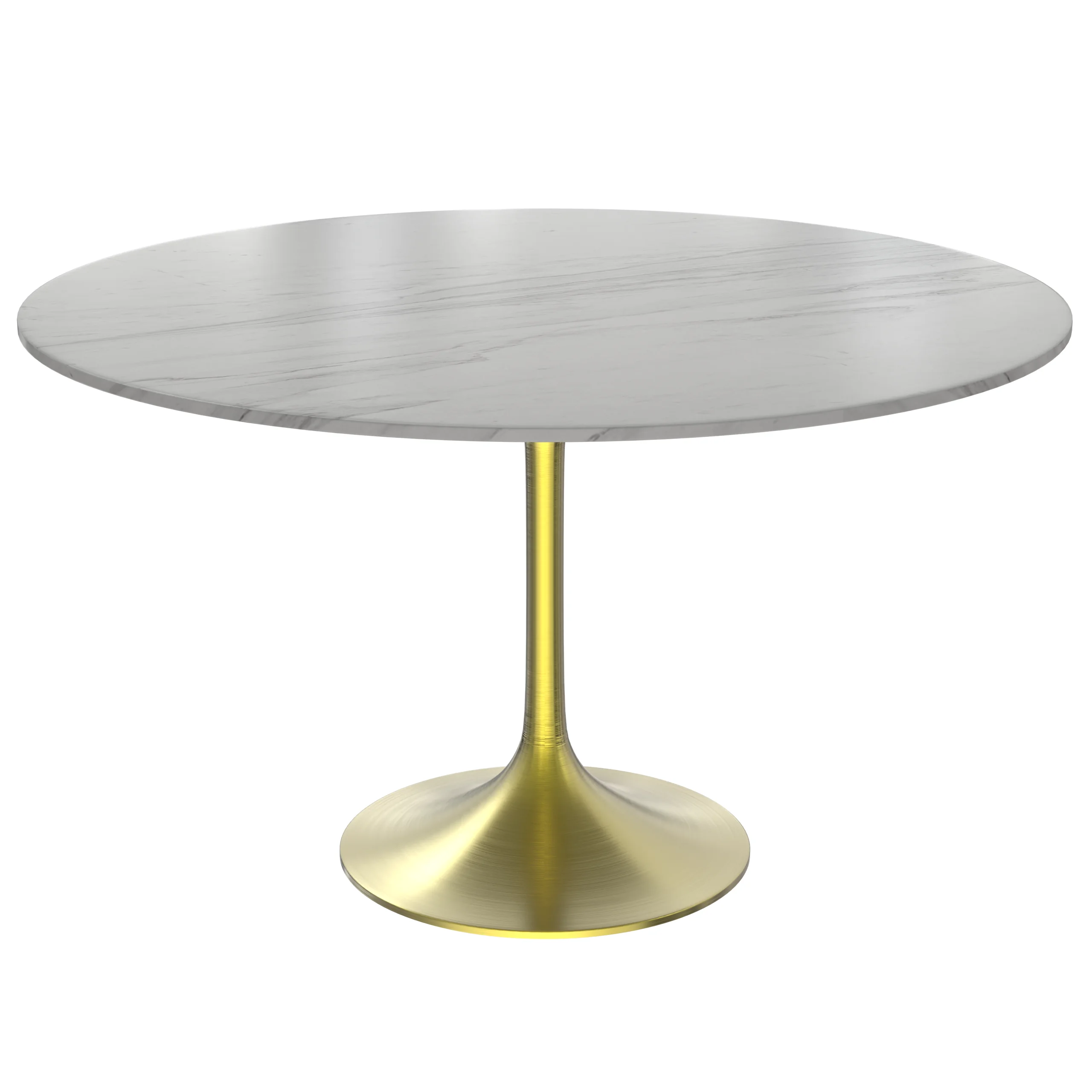 Verve Collection 48 Round Dining Table, Brushed Gold Base with Sintered Stone White Top