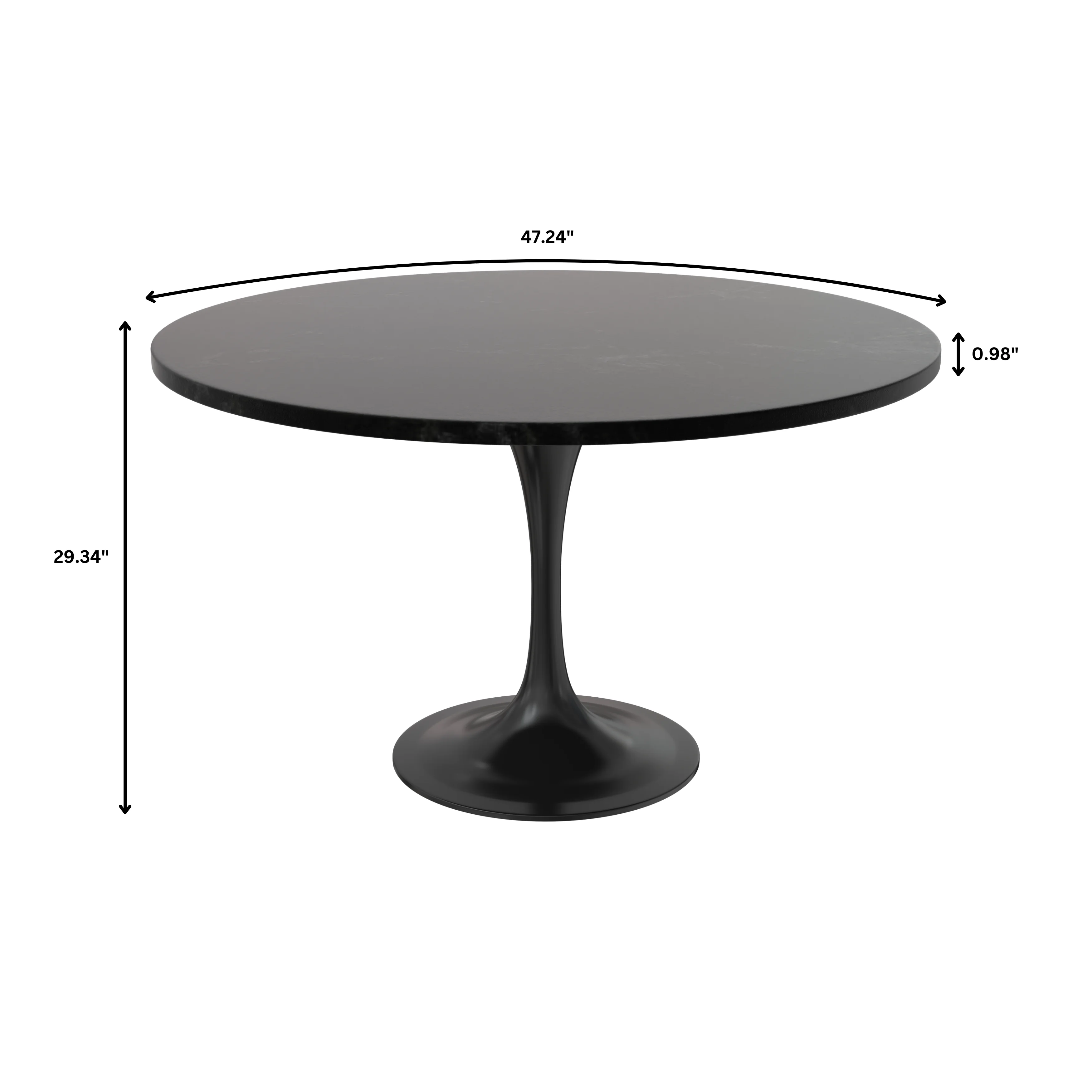 Verve Collection 48 Round Dining Table, Black Base with Black MDF Top