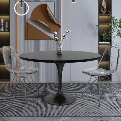 Verve Collection 48 Round Dining Table, Black Base with Black MDF Top