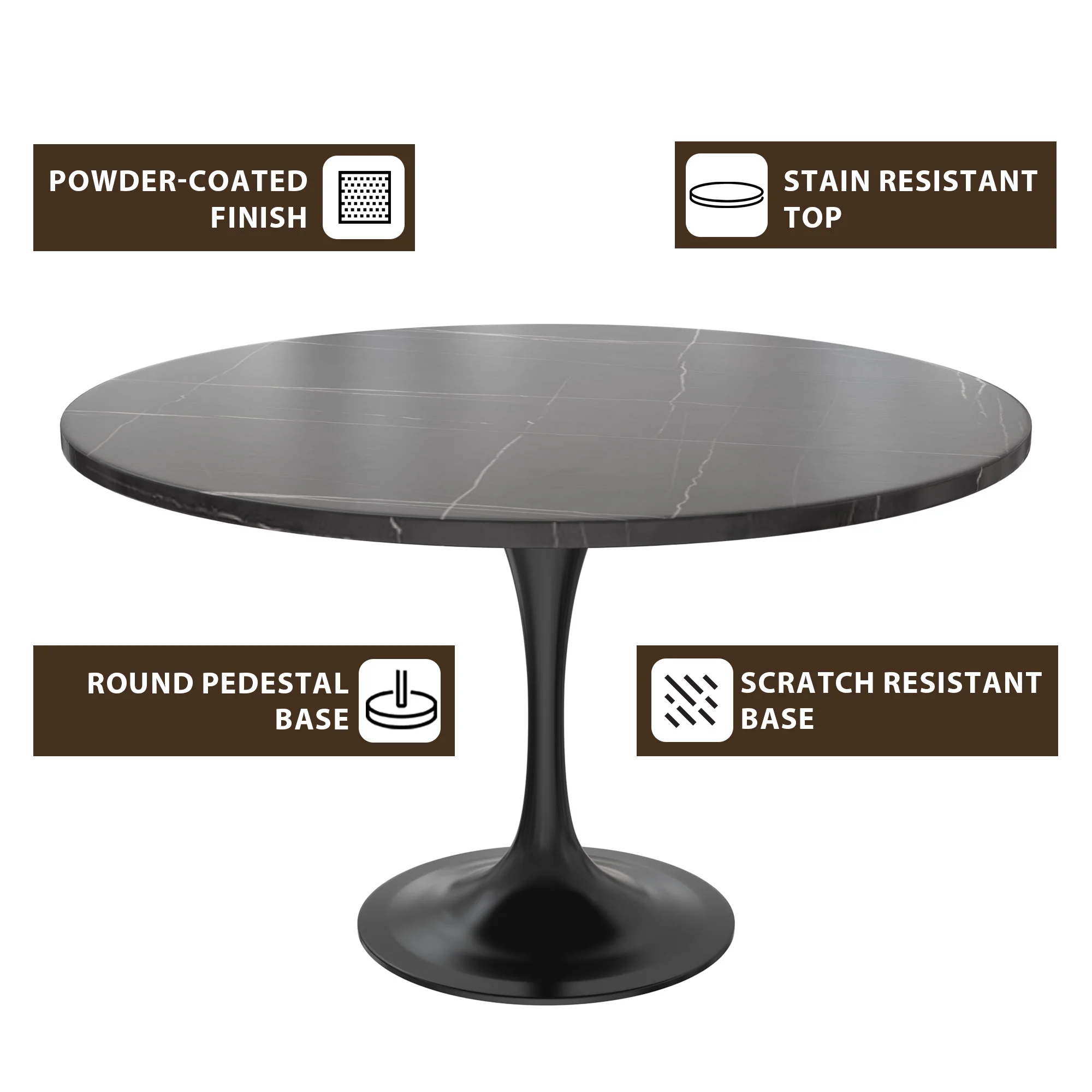 Verve Collection 48 Round Dining Table, Black Base with Sintered Stone Black Top