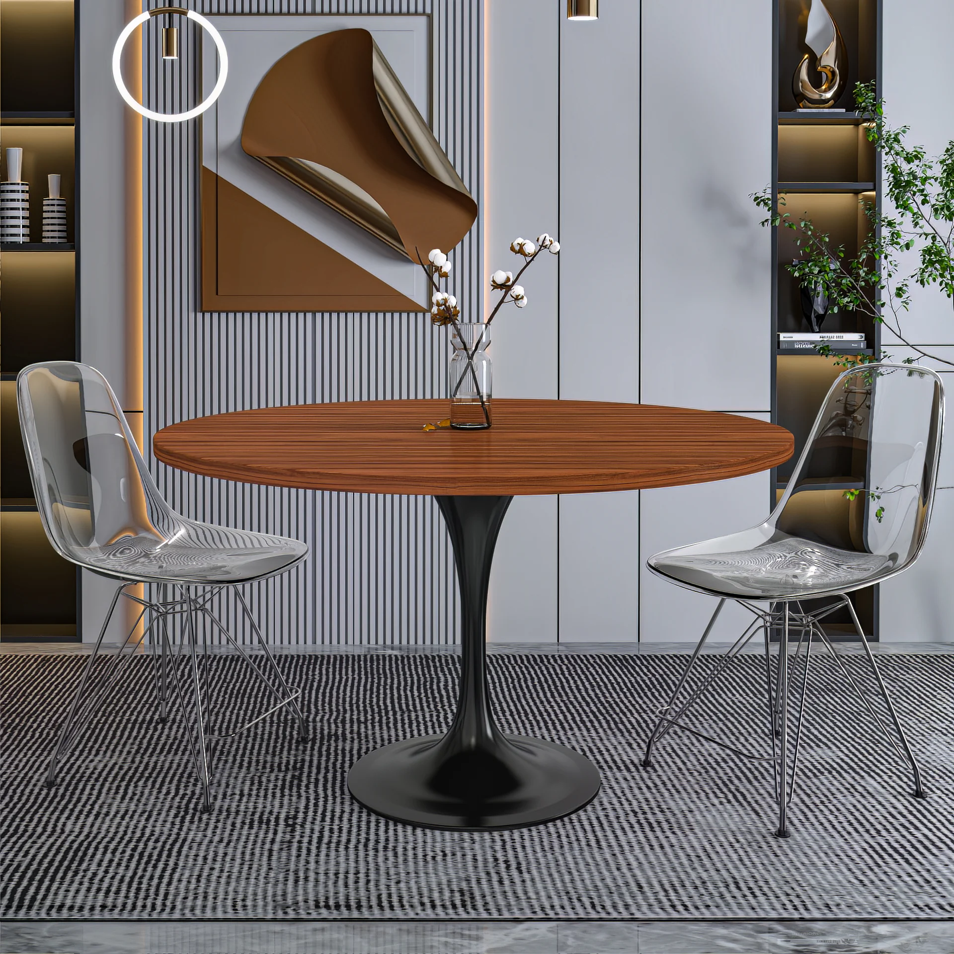 Verve Collection 48 Round Dining Table, Black Base with Cognac Brown MDF Top