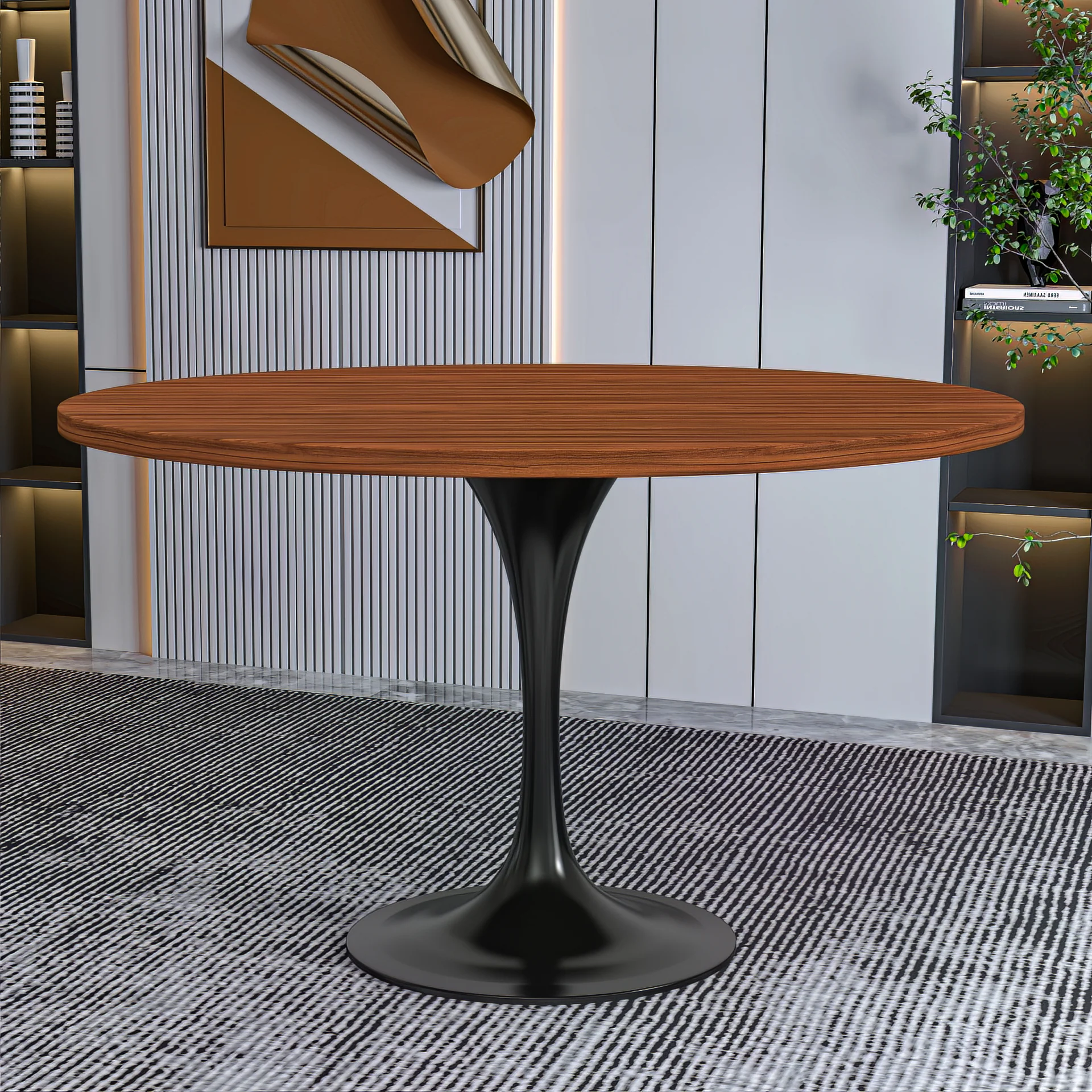 Verve Collection 48 Round Dining Table, Black Base with Cognac Brown MDF Top