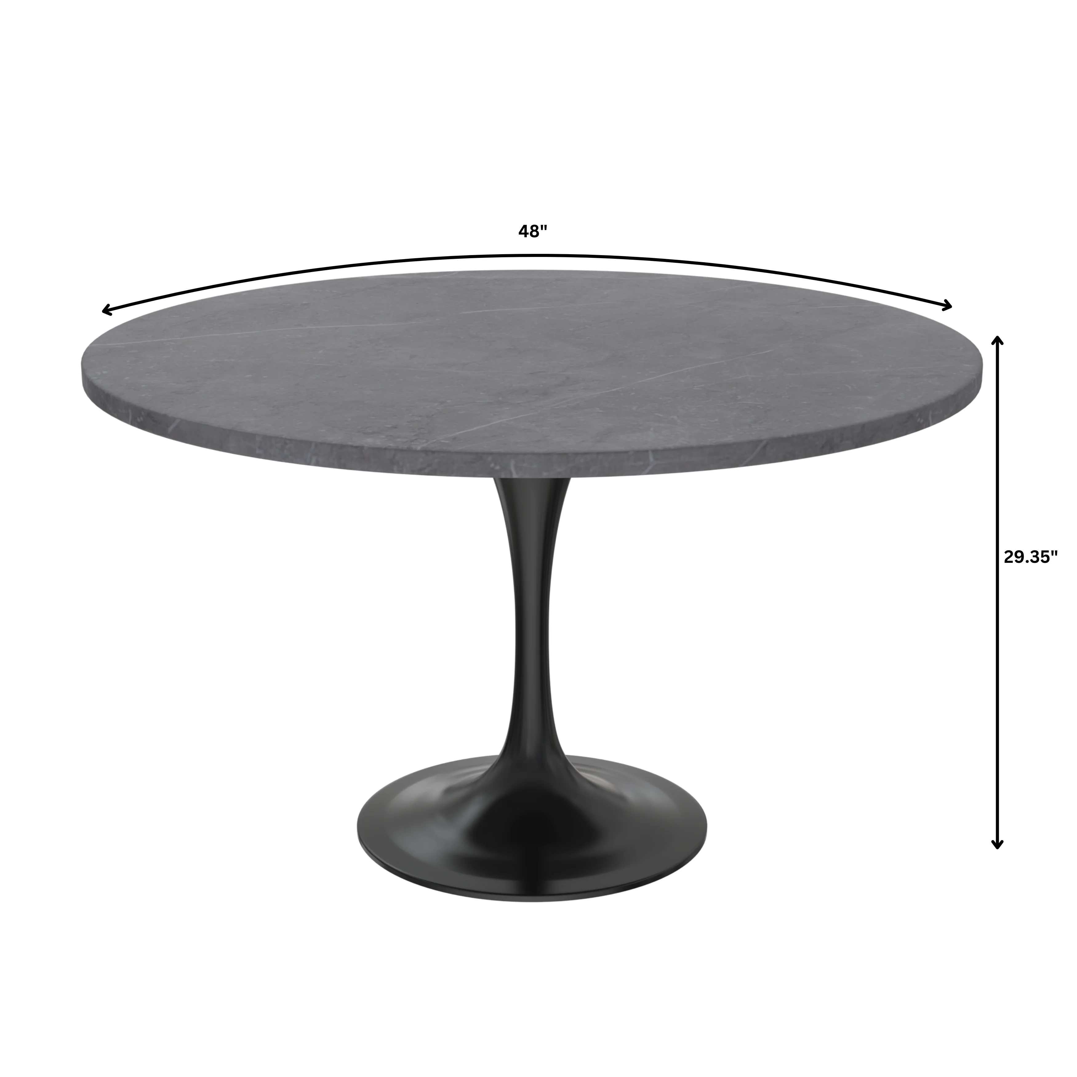 Verve Collection 48 Round Dining Table, Black Base with Sintered Stone Grey Top
