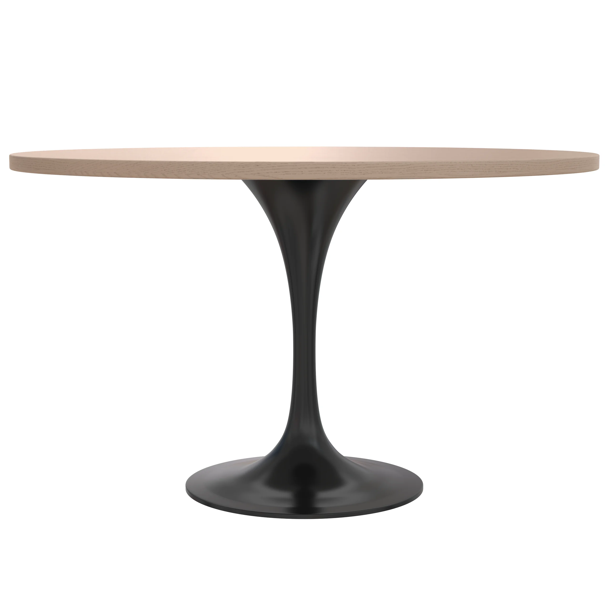 Verve Collection 48 Round Dining Table, Black Base with Light Natural Wood MDF Top