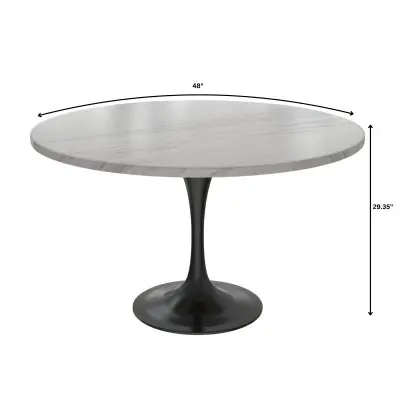 Verve Collection 48 Round Dining Table, Black Base with Sintered Stone White Top