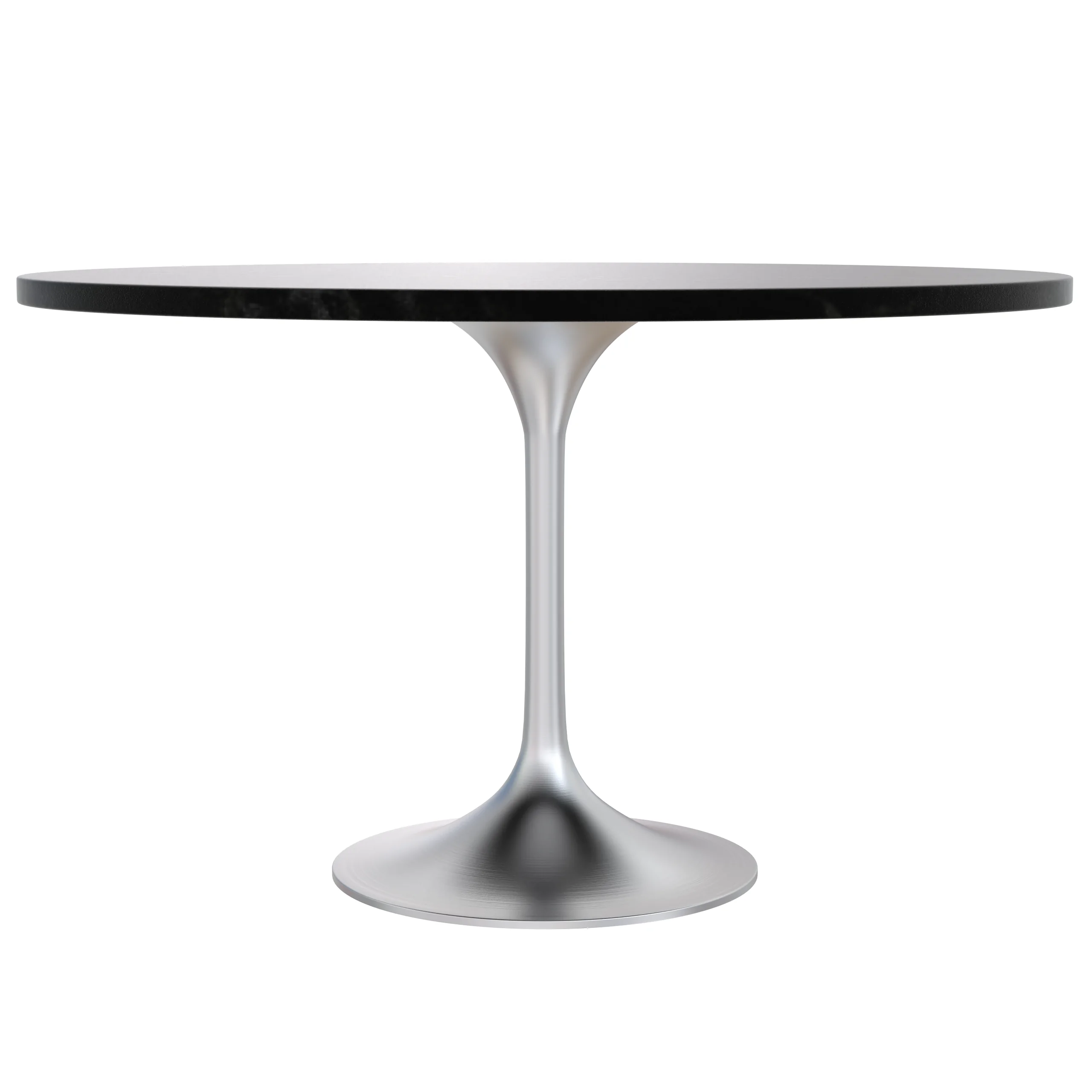 Verve Collection 48" Round Dining Table, Brushed Chrome Base with Black MDF Top