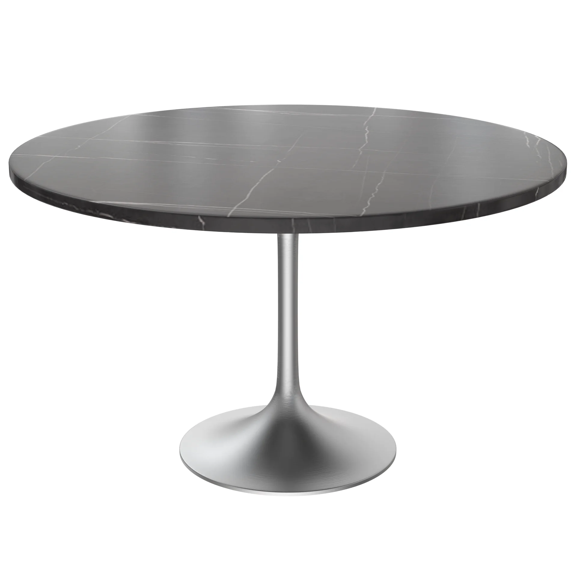 Verve Collection 48 Round Dining Table, Brushed Chrome Base with Sintered Stone Black Top