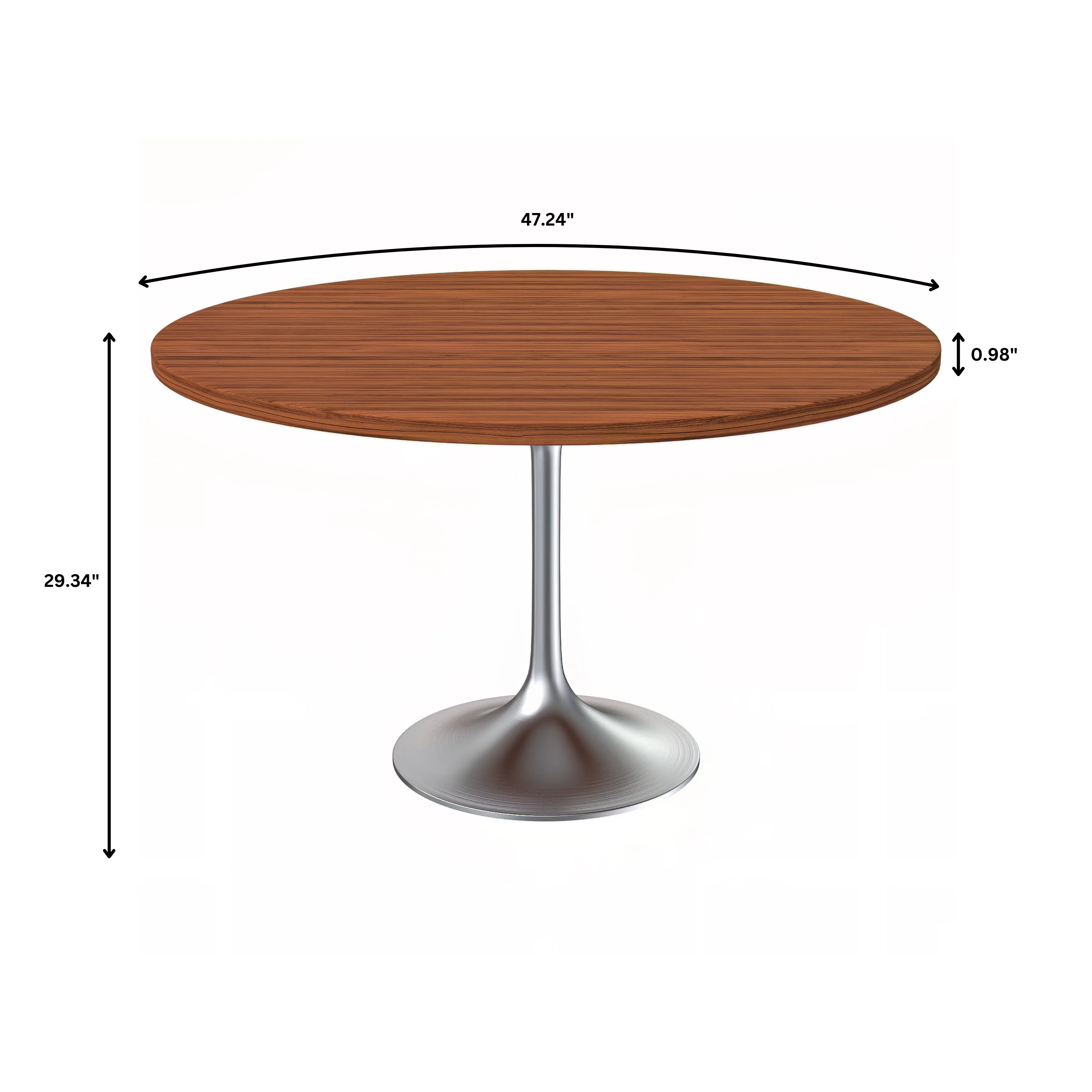 Verve Collection 48" Round Dining Table, Brushed Chrome Base with Cognac Brown MDF Top