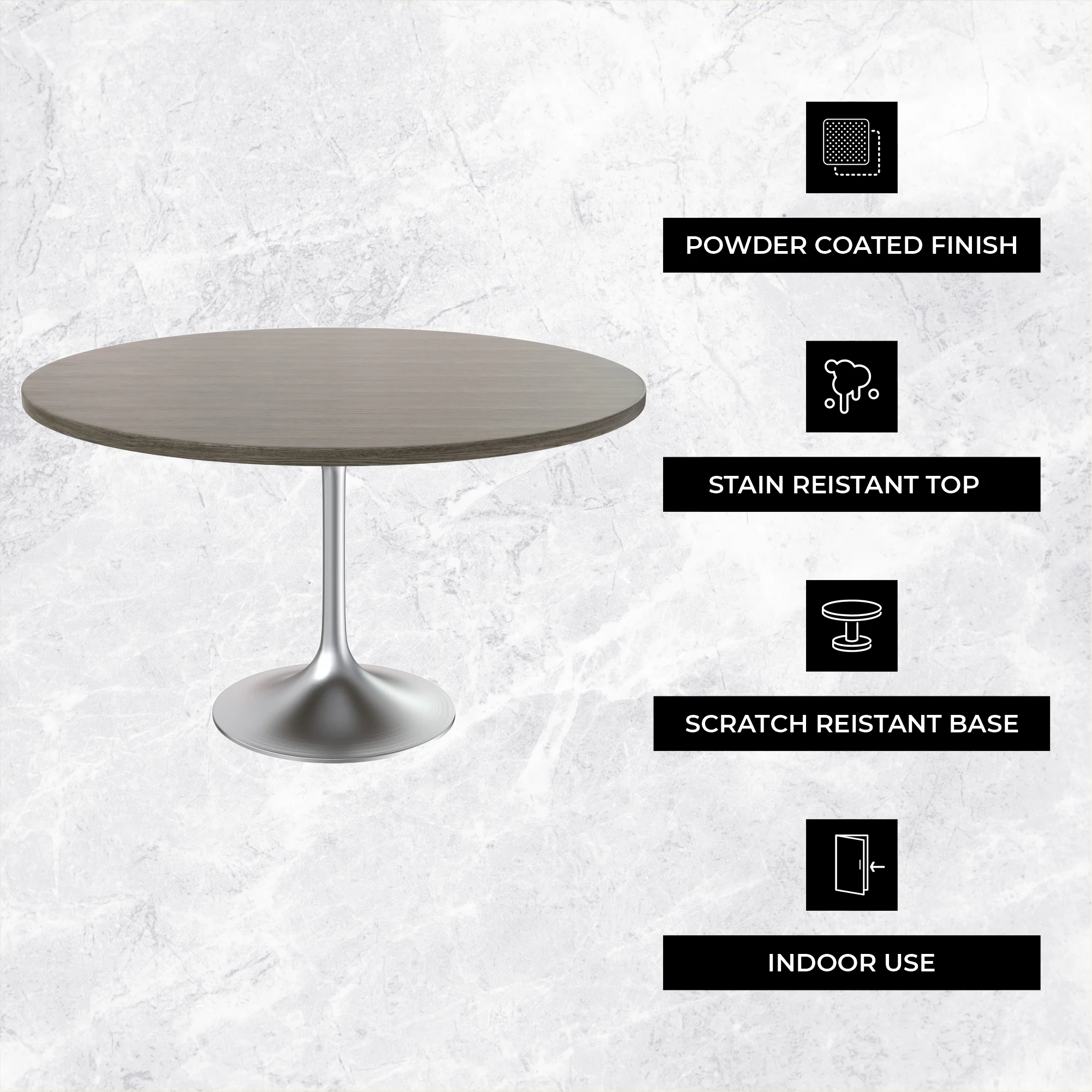 Verve Collection 48" Round Dining Table, Brushed Chrome Base with Dark Maple MDF Top