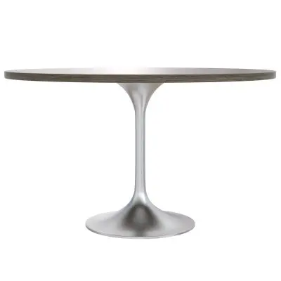 Verve Collection 48" Round Dining Table, Brushed Chrome Base with Dark Maple MDF Top