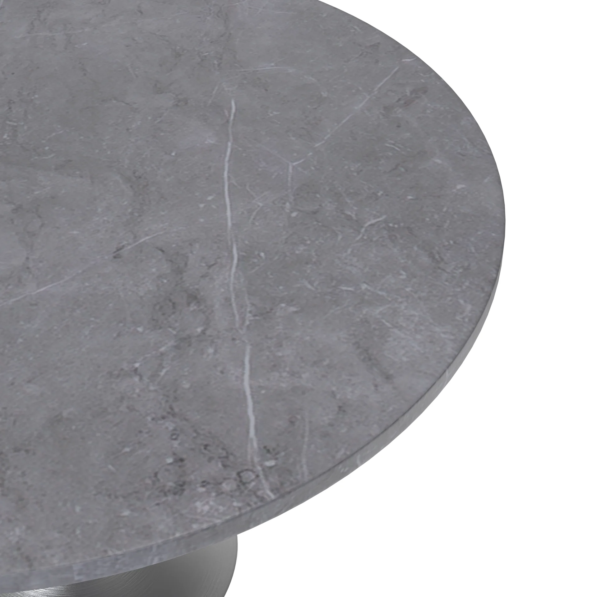 Verve Collection 48 Round Dining Table, Brushed Chrome Base with Sintered Stone Grey Top
