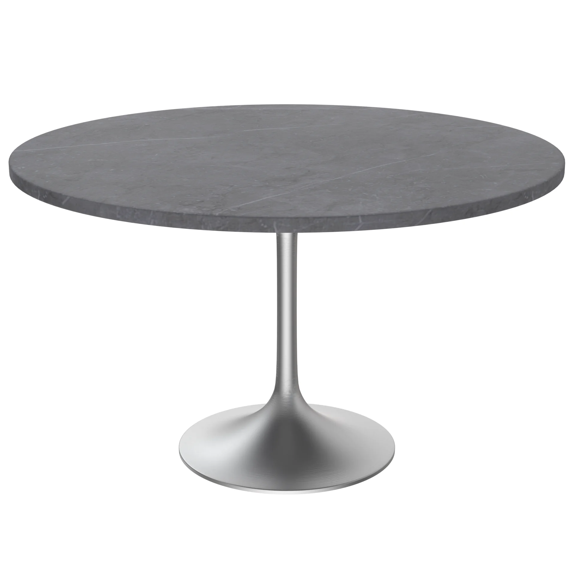 Verve Collection 48 Round Dining Table, Brushed Chrome Base with Sintered Stone Grey Top