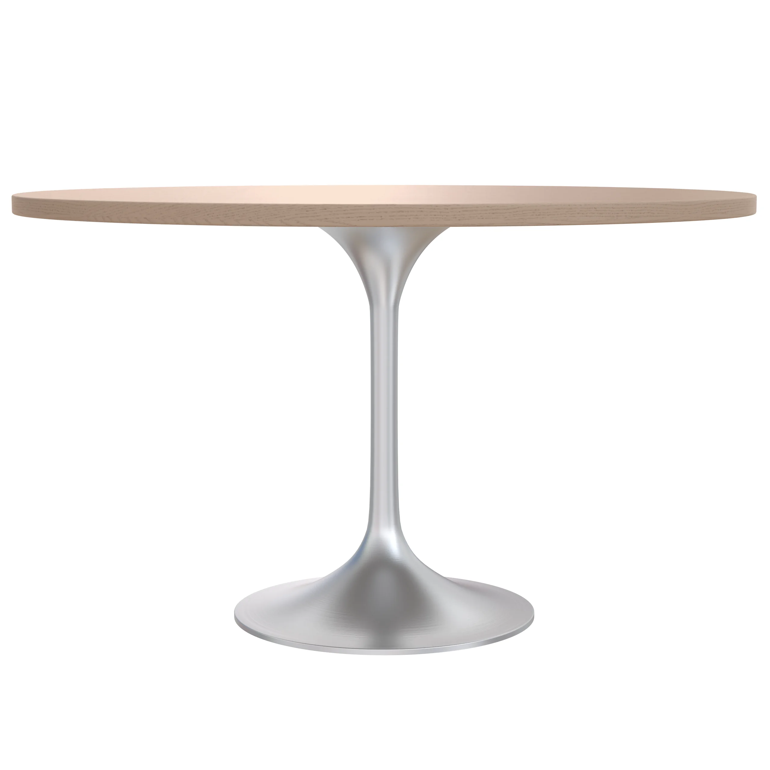 Verve Collection 48" Round Dining Table, Brushed Chrome Base with Light Natural Wood MDF Top
