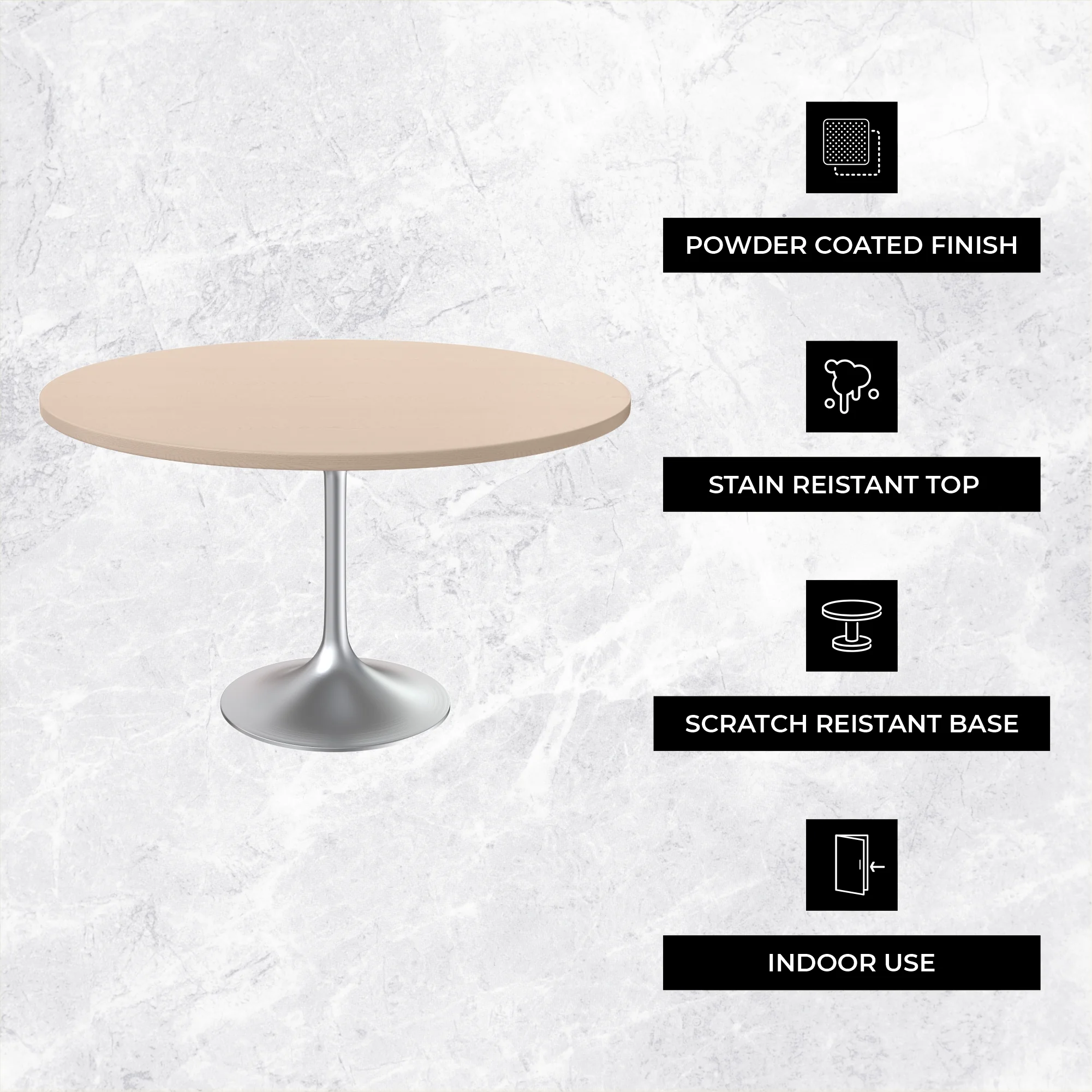 Verve Collection 48" Round Dining Table, Brushed Chrome Base with Light Natural Wood MDF Top