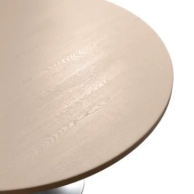 Verve Collection 48" Round Dining Table, Brushed Chrome Base with Light Natural Wood MDF Top