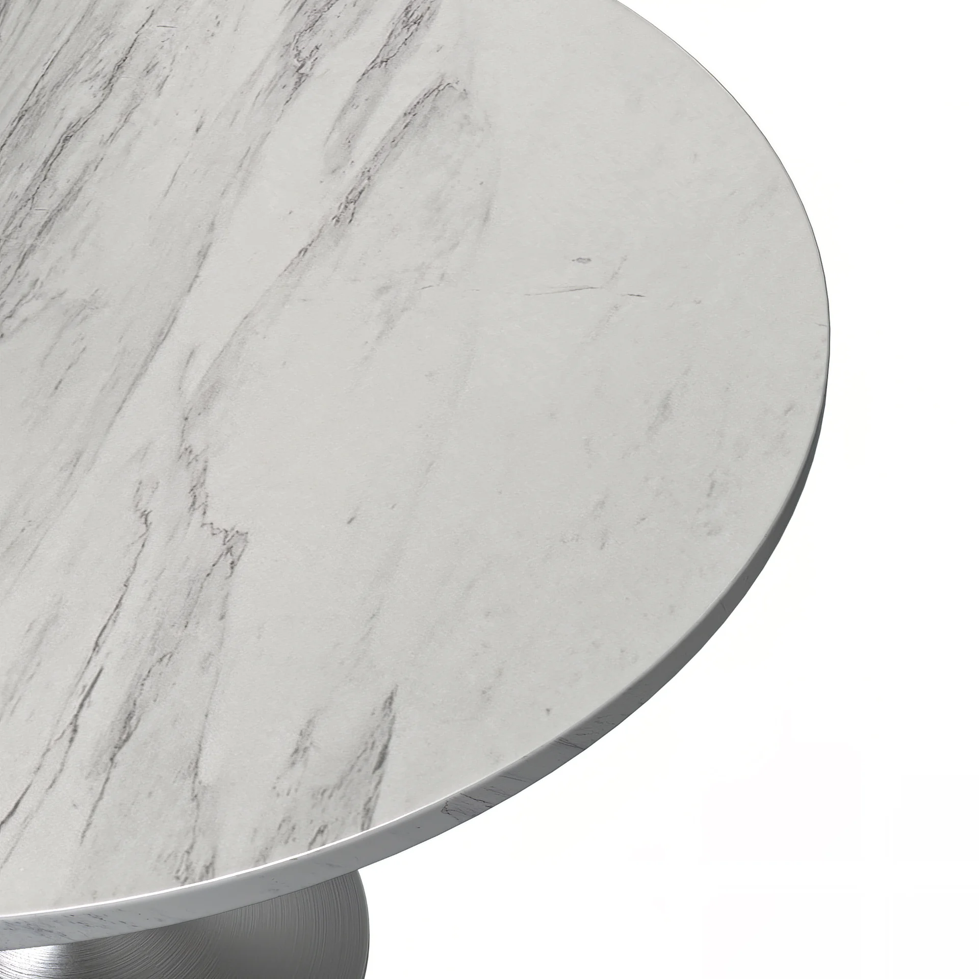 Verve Collection 48 Round Dining Table, Brushed Chrome Base with Laminated White Marbleized Top