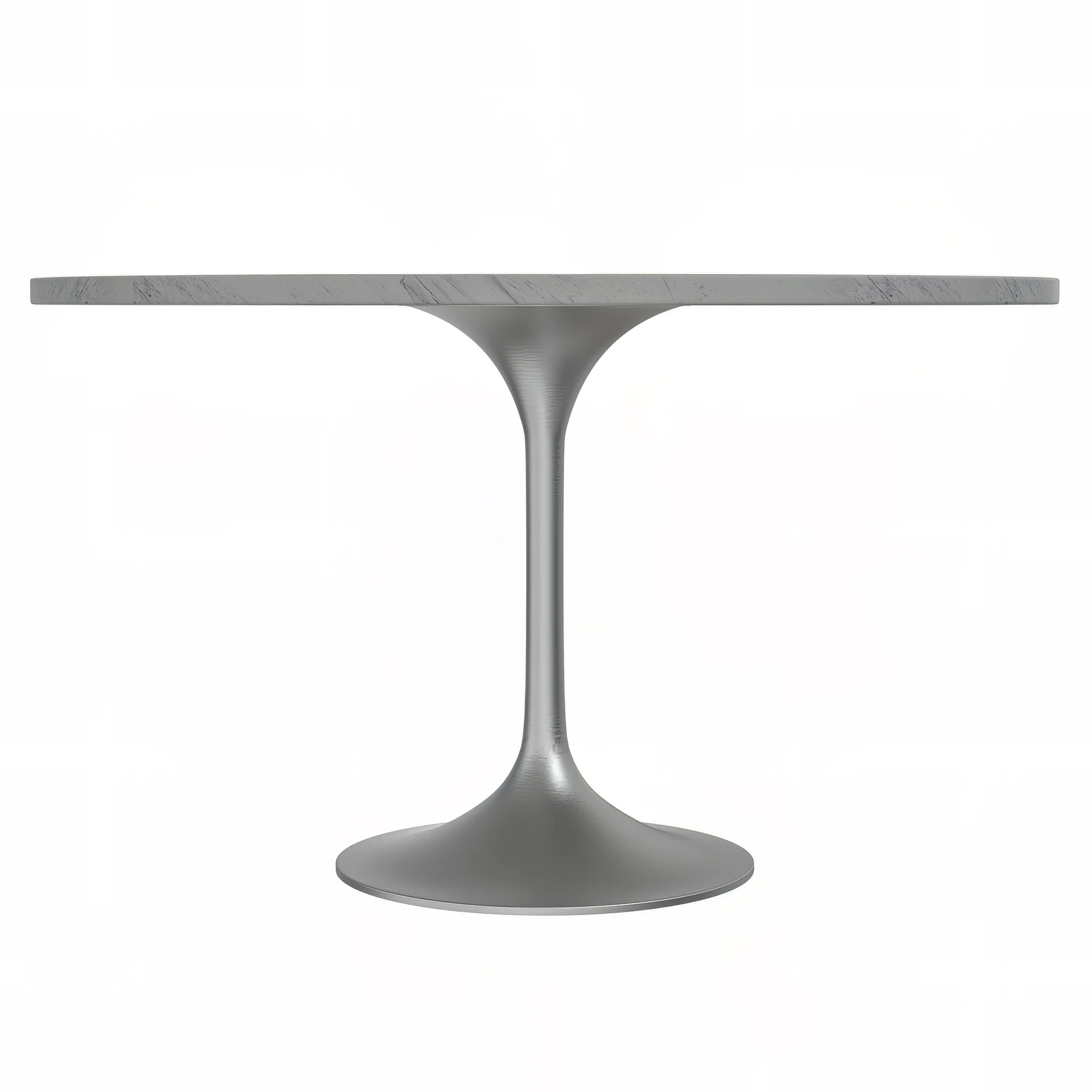 Verve Collection 48 Round Dining Table, Brushed Chrome Base with Laminated White Marbleized Top