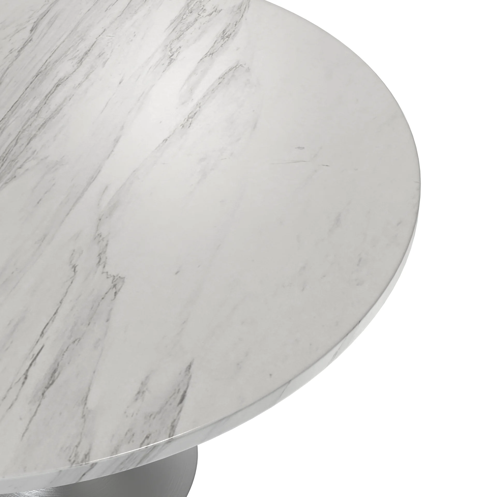 Verve Collection 48 Round Dining Table, Brushed Chrome Base with Sintered Stone White Top