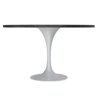 Verve Collection 48 Round Dining Table, White Base with Sintered Stone Black Top