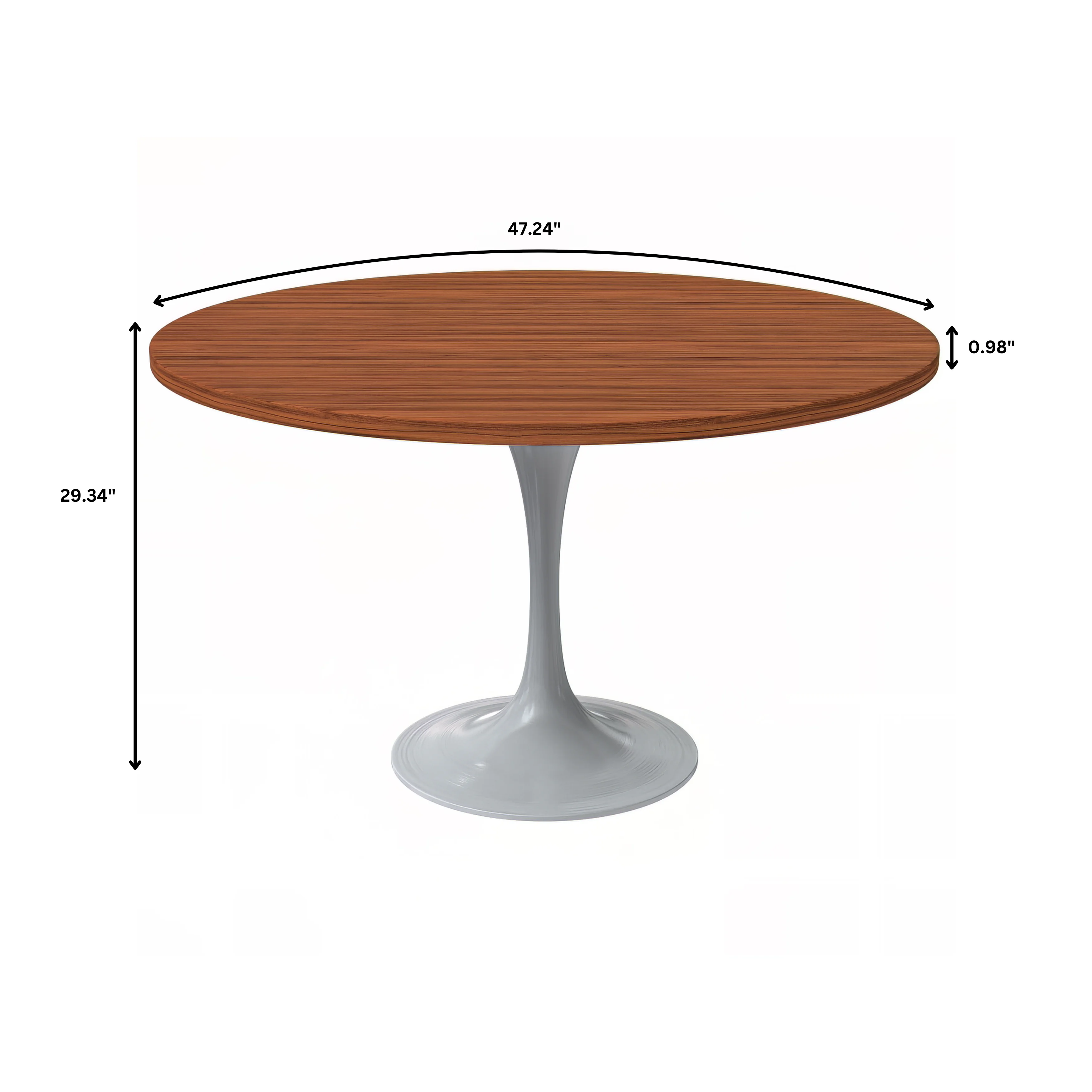 Verve Collection 48 Round Dining Table, White Base with Cognac Brown MDF Top