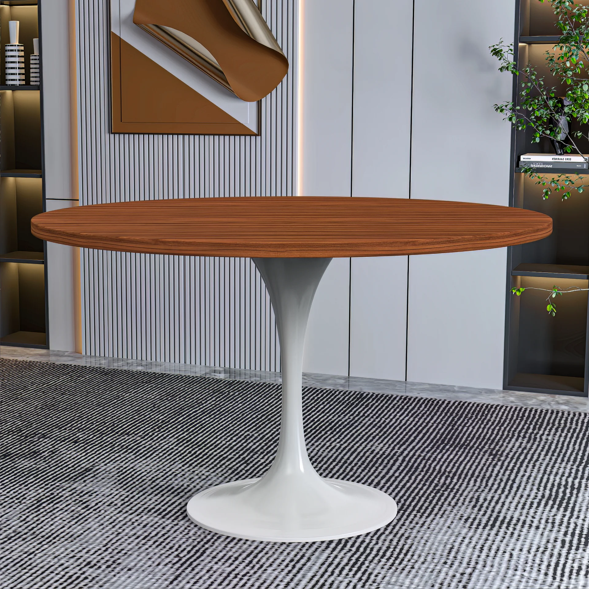 Verve Collection 48 Round Dining Table, White Base with Cognac Brown MDF Top