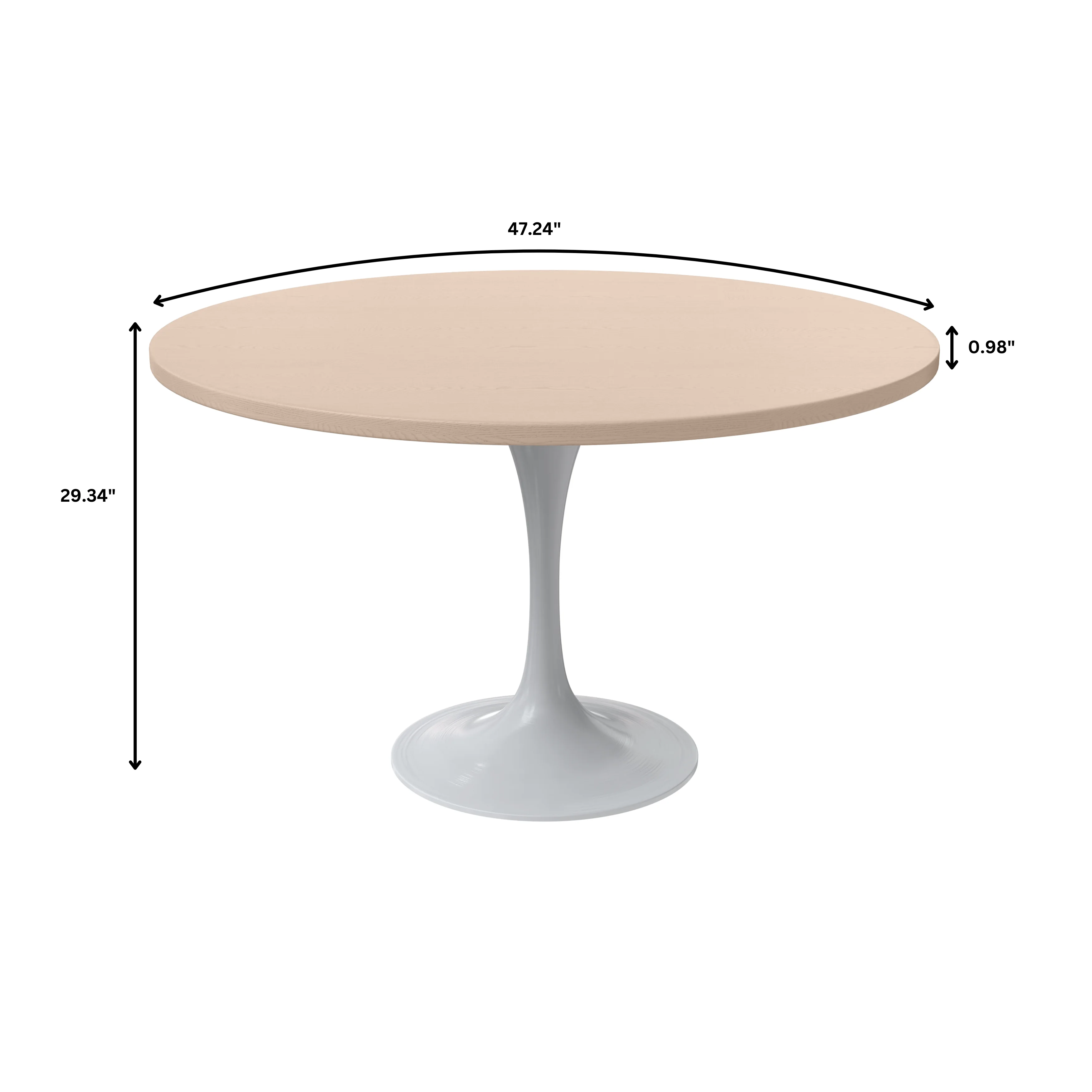 Verve Collection 48 Round Dining Table, White Base with Light Natural Wood MDF Top
