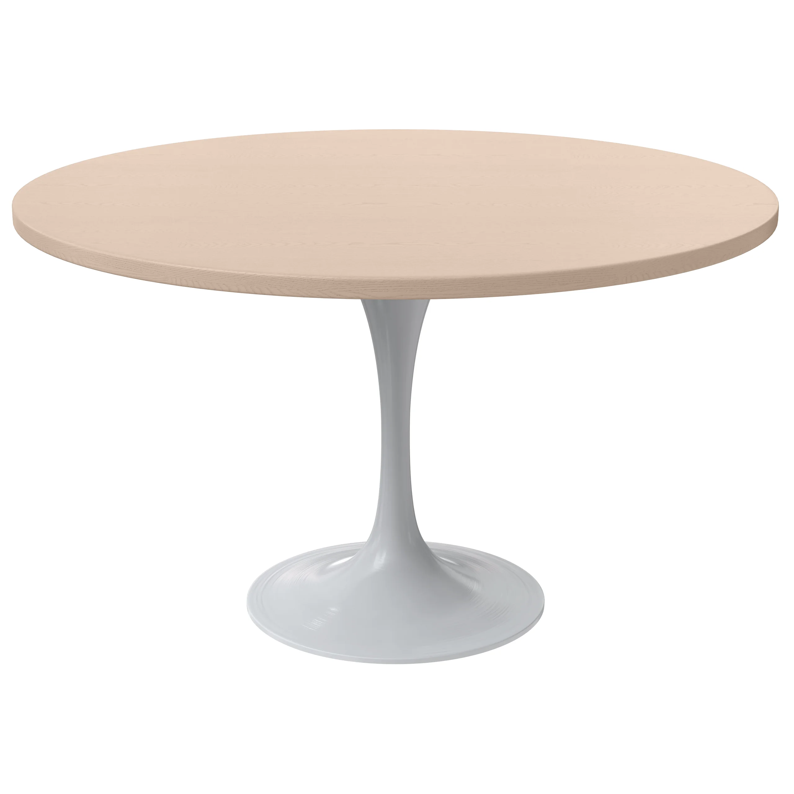 Verve Collection 48 Round Dining Table, White Base with Light Natural Wood MDF Top