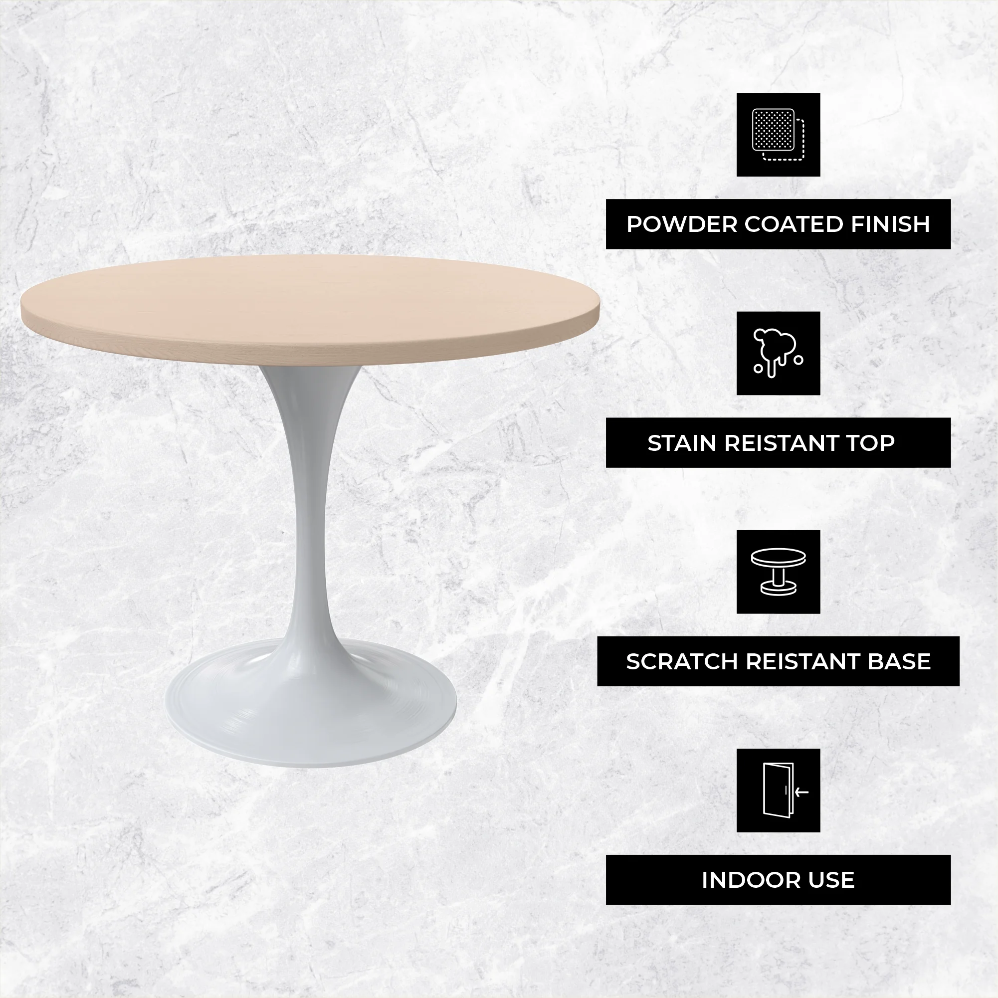 Verve Collection 48 Round Dining Table, White Base with Light Natural Wood MDF Top