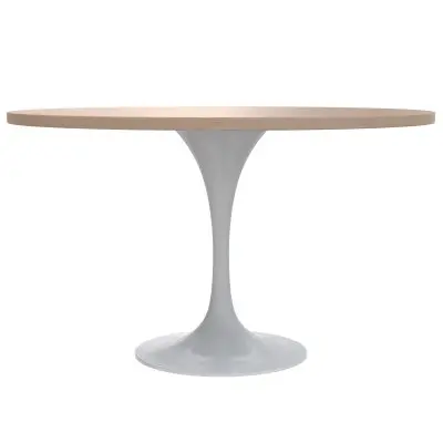 Verve Collection 48 Round Dining Table, White Base with Light Natural Wood MDF Top