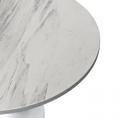 Verve Collection 48 Round Dining Table, White Base with Laminated White Marbleized Top