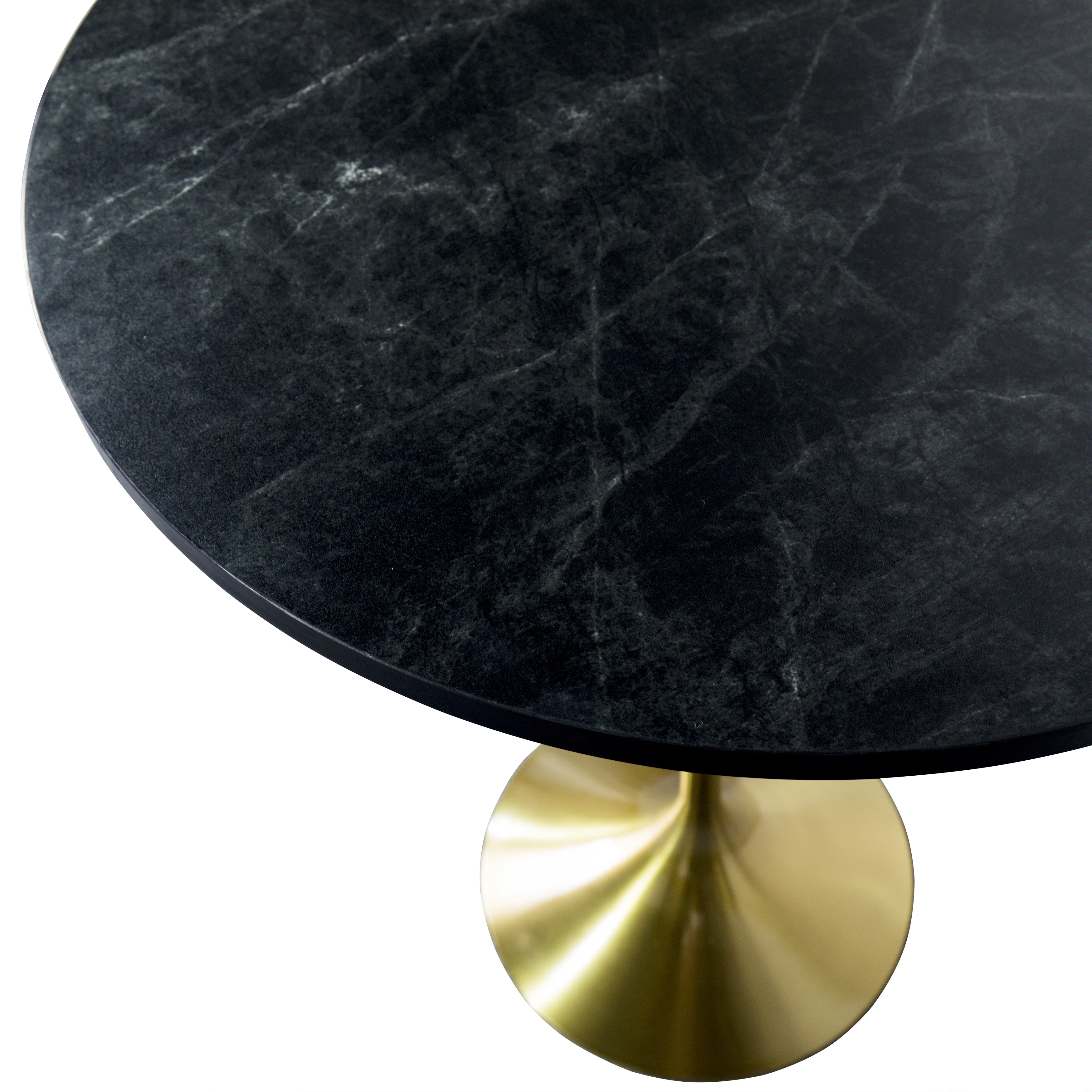 Verve Collection Modern Bar Height Table Brushed Gold Base with 27" Round Black Marbelized MDF Top