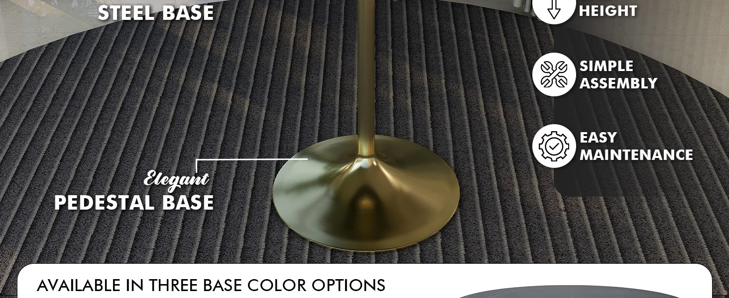 Verve Collection Modern Bar Height Table Brushed Gold Base with 27" Round Black Marbelized MDF Top